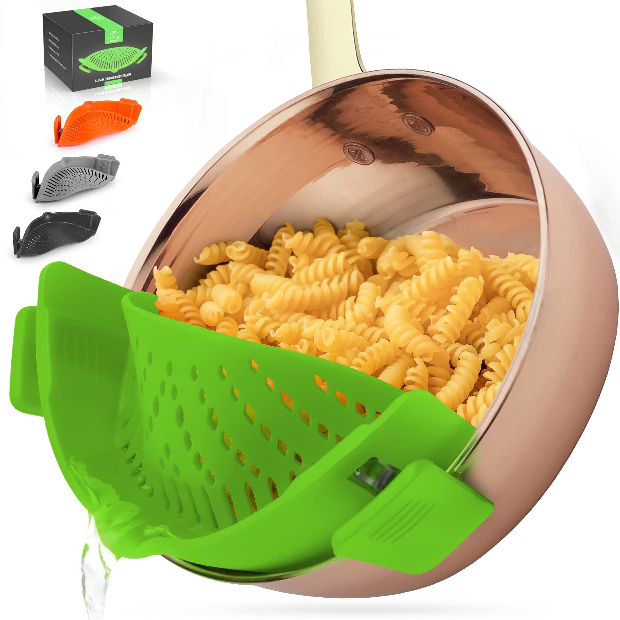 Zulay Silicone Pot Strainer - Adjustable Snap On Strainer For Most Pots & Pans - Food Grade, Heat Resistant Pot Strainer Clip On