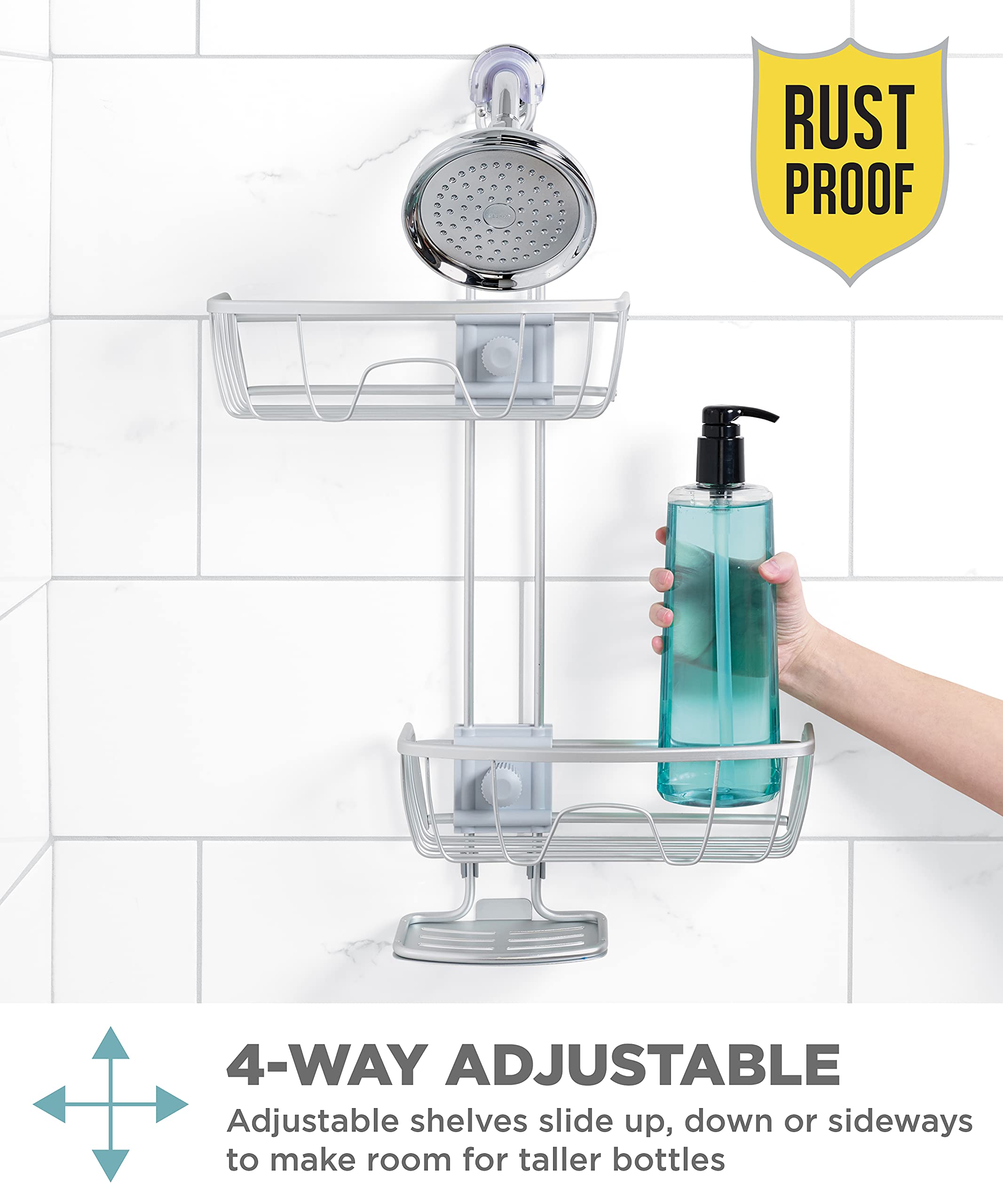 Zenna Home Neverrust Aluminum Adjustable Hanging Shower Caddy, Satin Chrome