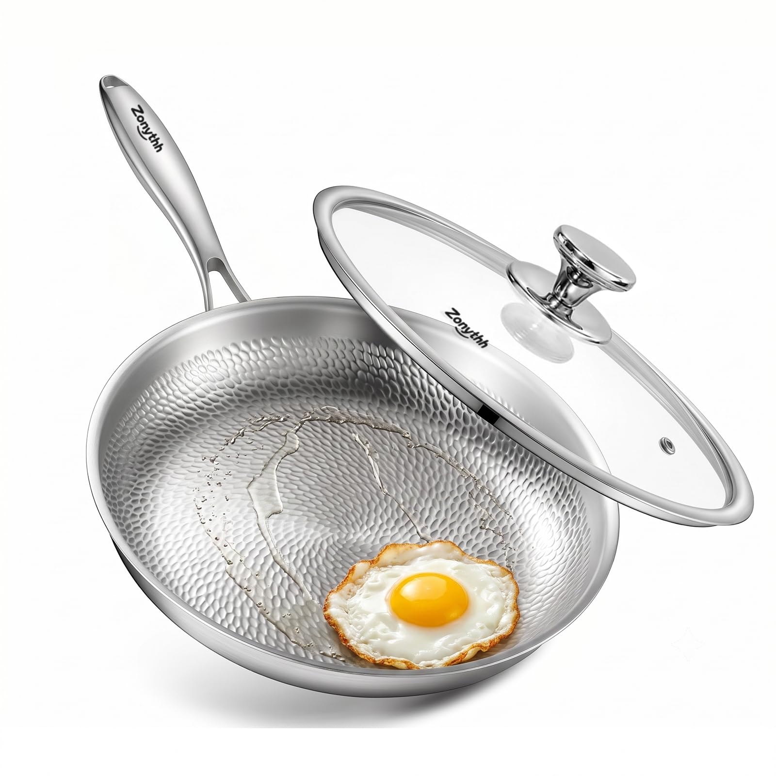 Titanium Pans for Cooking 12 with Lid NonToxic Nonstick Hammered Skillet
