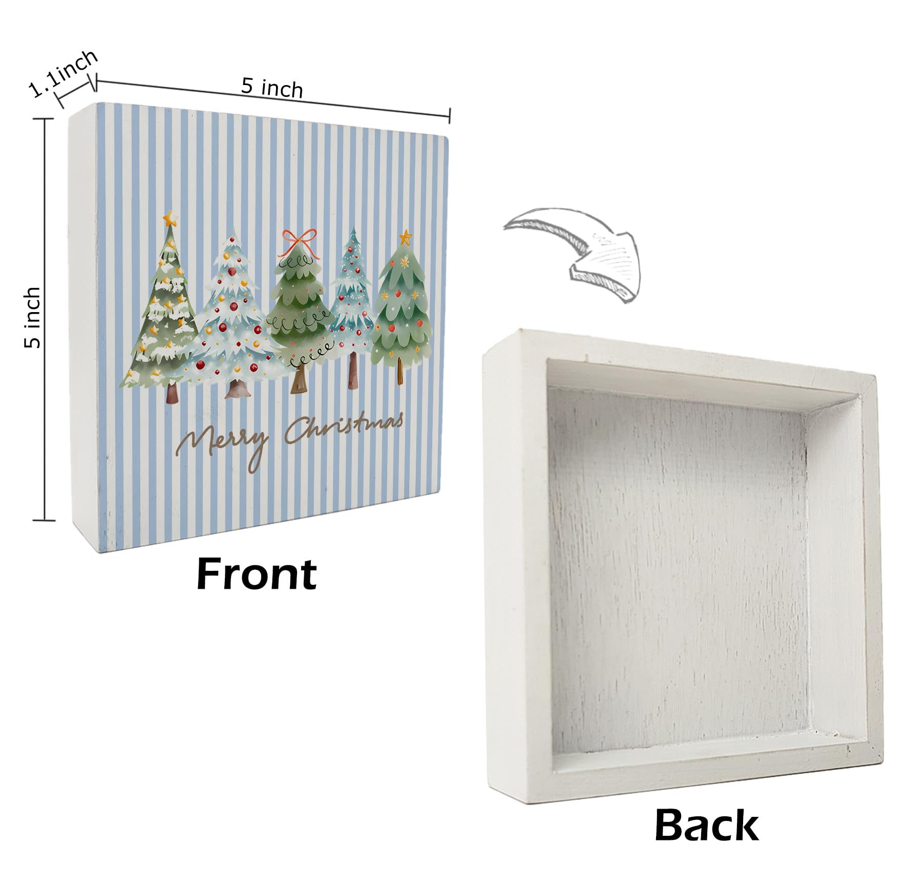 kunlisa Christmas Tree Wooden Sign, Christmas Desk Decor, Farmhouse Watercolor Xmas Tree Holiday Wood Box Sign for Home Office D