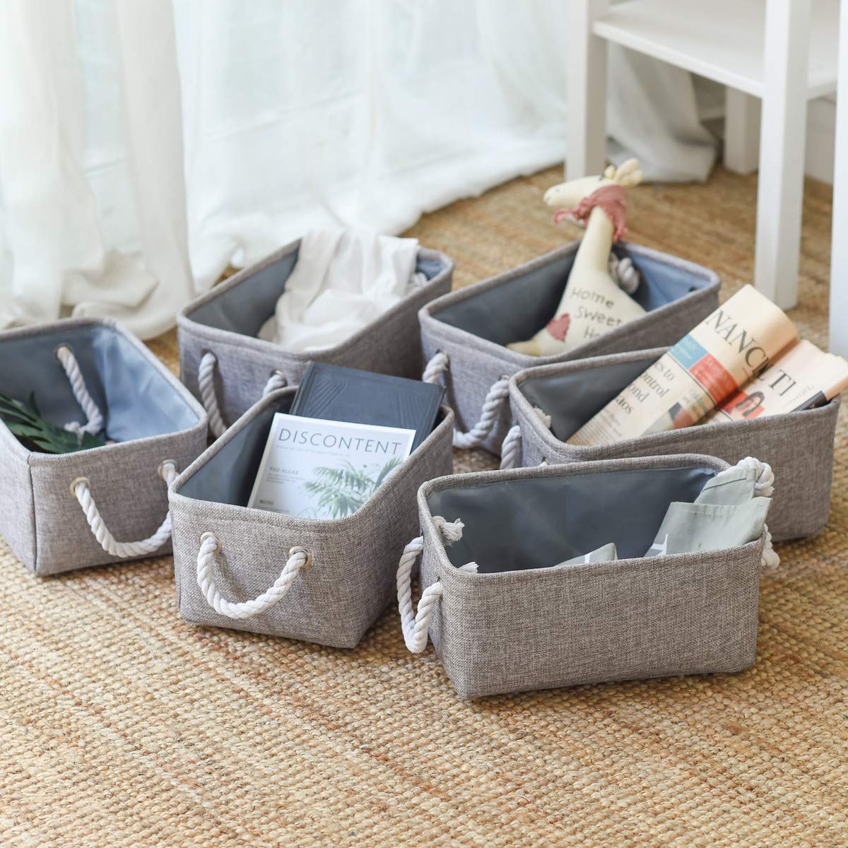 TheWarmHome Foldable Small Storage Baskets with Strong Cotton Rope Handles [6-Pack] Gray Collapsible Storage Bins Set Works As Baby Toy Storage  Nursery Baskets