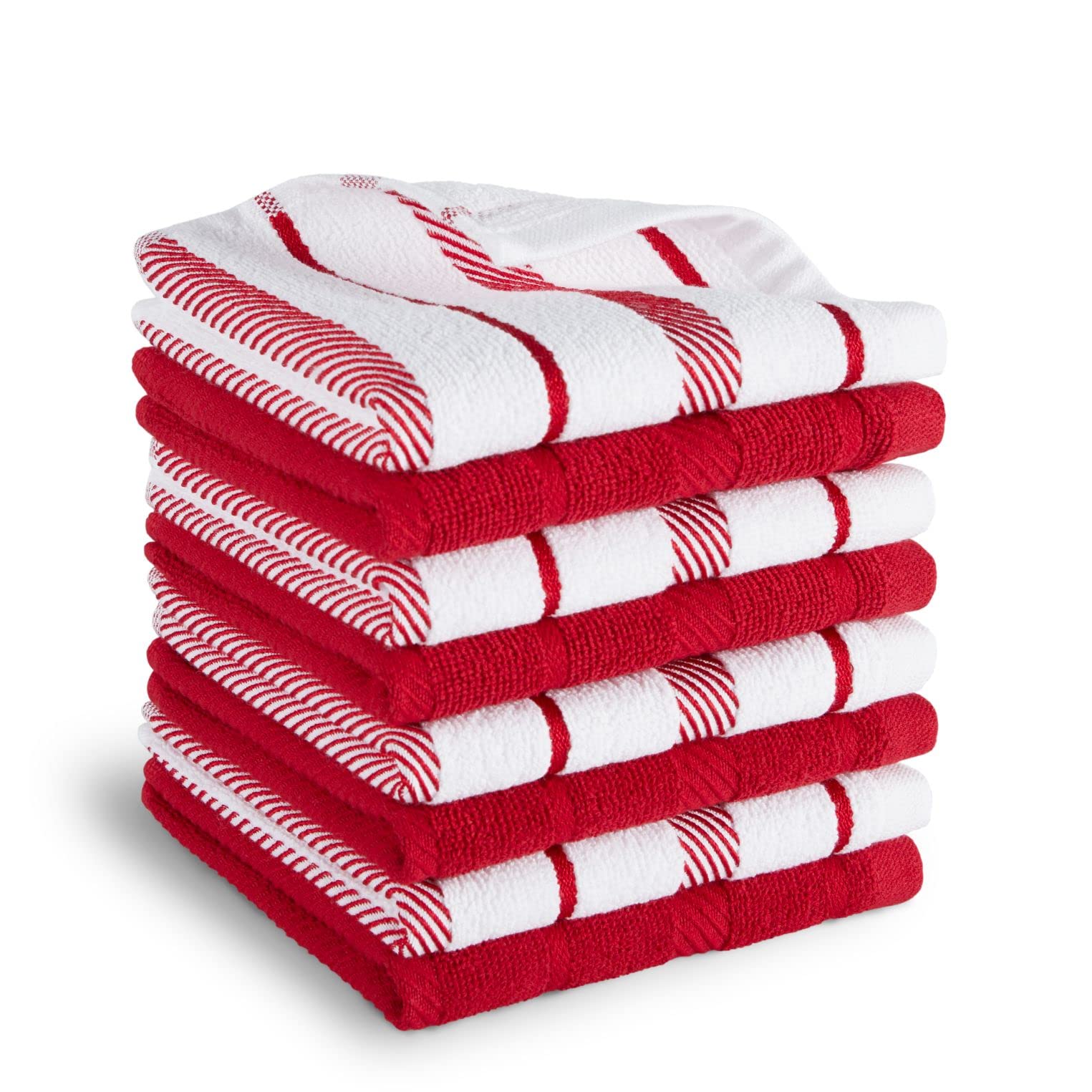 Kitchenaid Albany Dishcloth 8 Pack Set, Passion Red/White, 12''X12''