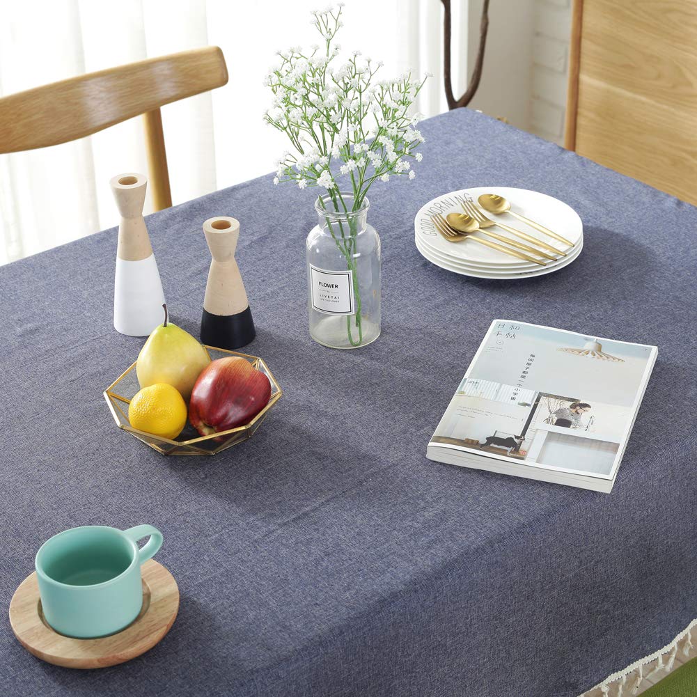 meioro Tablecloth Solid Color Tassel Tablecloths Rectangular Table Cloth Cotton Table Cover Multi-Purpose Indoor and Outdoor(36 x 36 Inch  Navy Blue)