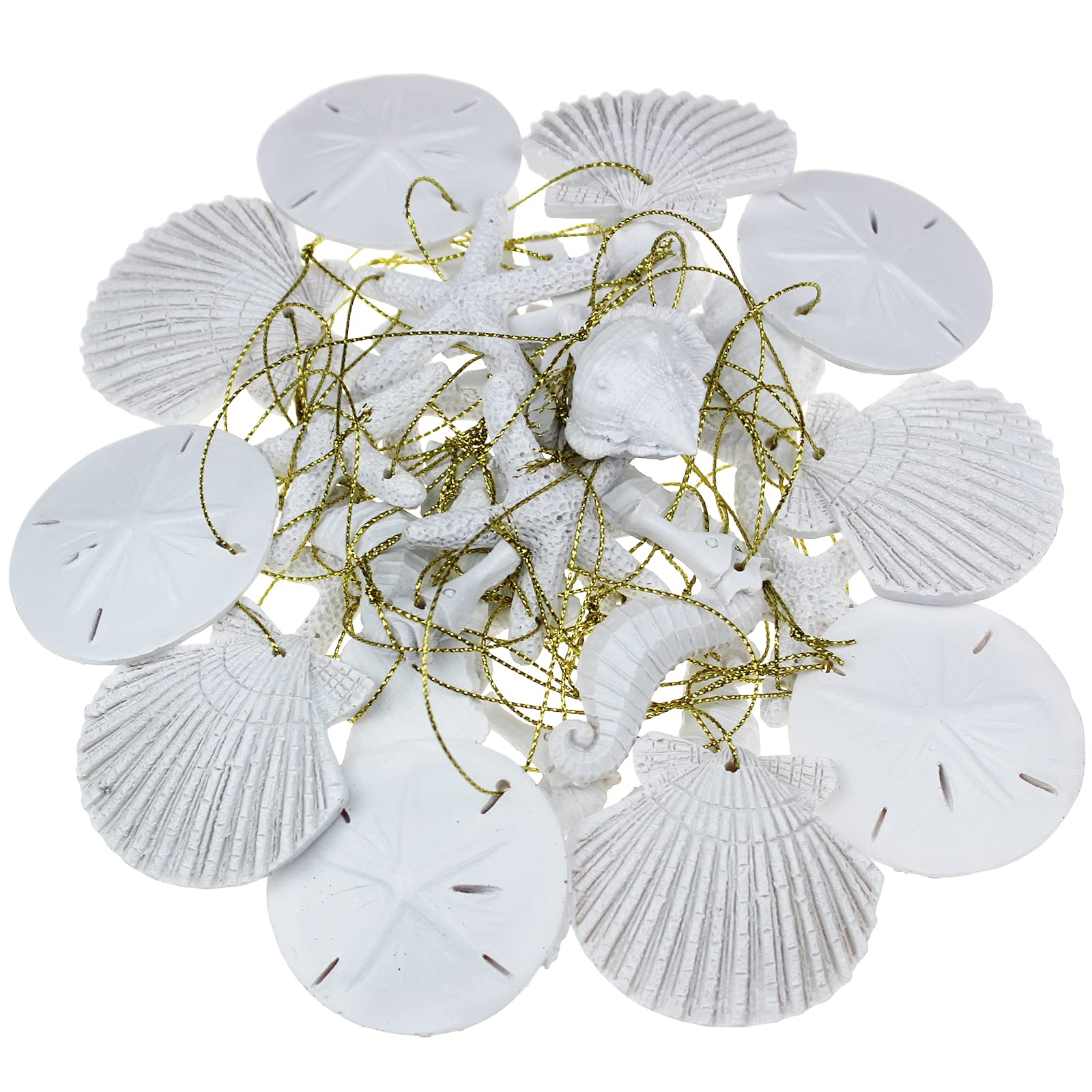 30 Pieces Resin Starfish Seahorse Sanddollar Conch & Seashells Set with Rope for Christmas Tree Hanging Ornaments Beach Theme We