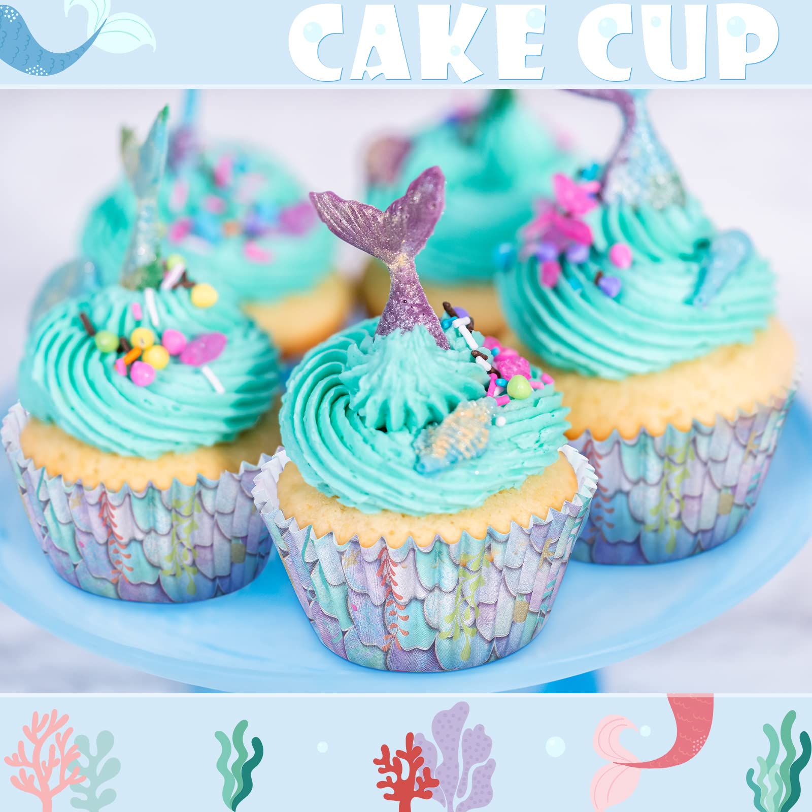300 Count Mermaid Unicorn Cupcake Liners Mermaid Unicorn Cupcake Toppers Sea Theme Baking Cups Rainbow Mermaid Cupcake Wrappers