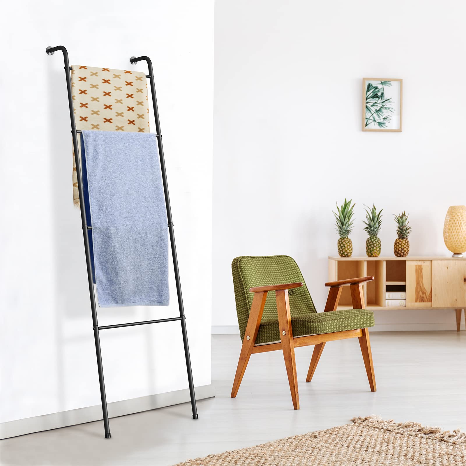 Abq Blanket Ladder Outdoor Towel Rack For Pool, Decorative Metal Holder For The Living Room Bathroom, Black