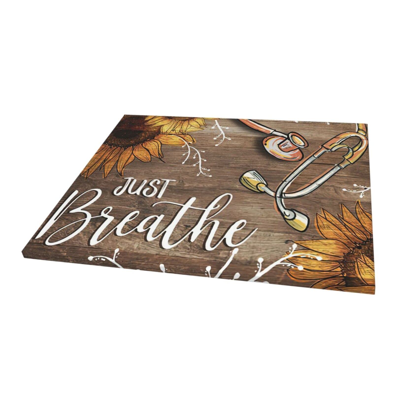 Sunator Just Breathe Canvas Wall Art Beautiful Sunflower And Medical Stethoscope Inspirational Pictures Motivational Quotes Post