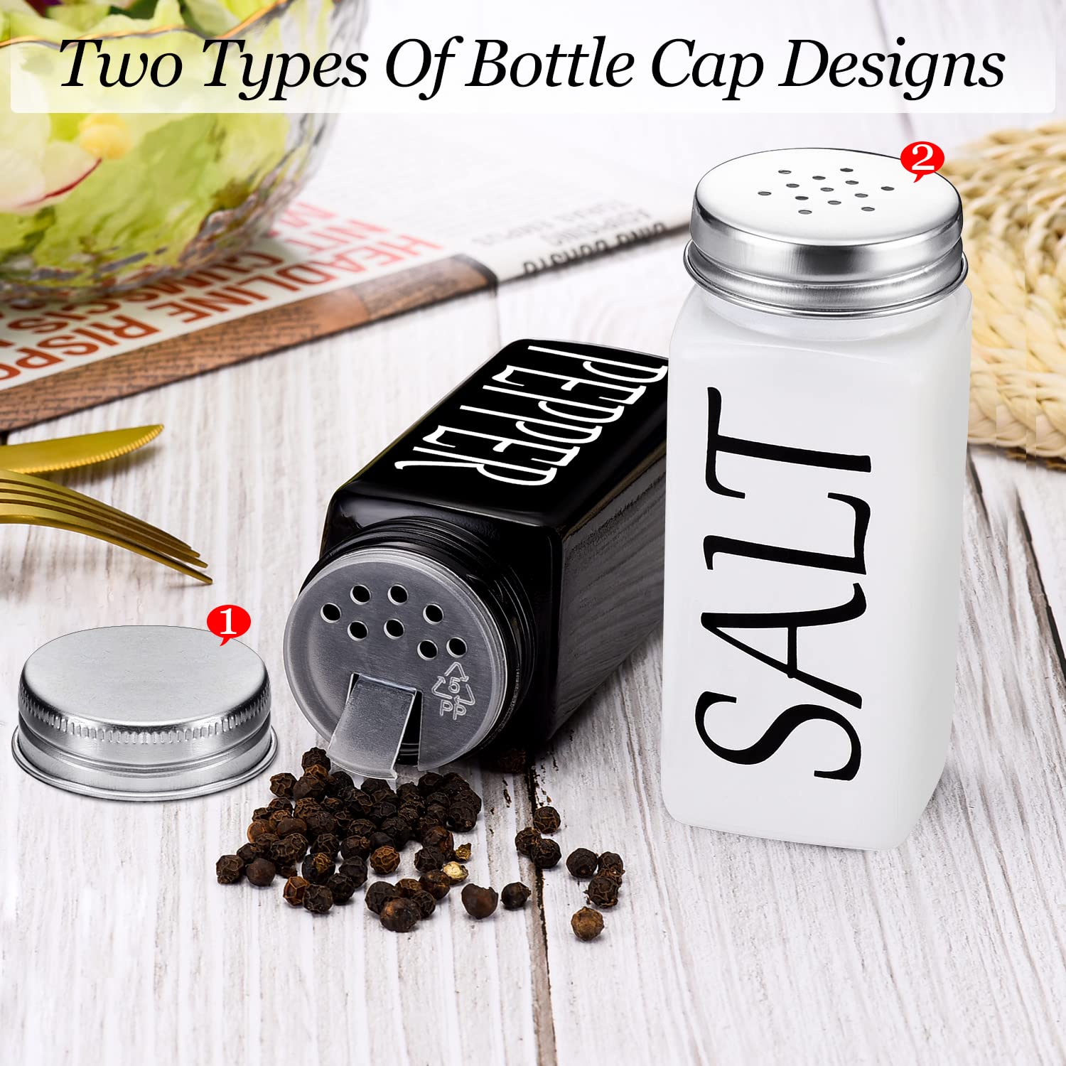 Dwts Danweitesi Large Salt And Pepper Shakers, Glass Salt And Pepper Shakers, Cute Farmhouse Salt And Pepper Shakers In Black An