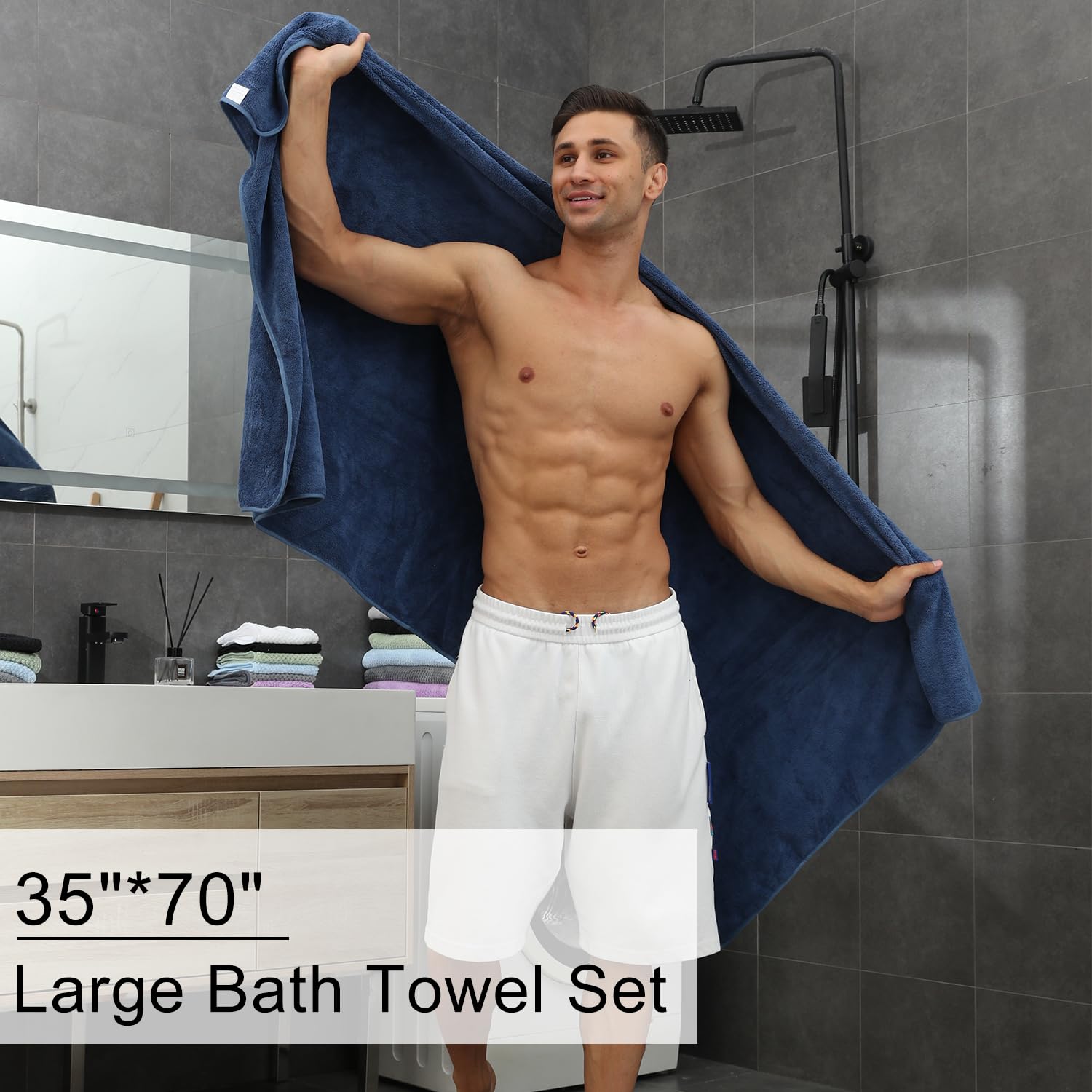 8-Piece Navy Bath Towels Set,2 Oversized Large Bath Towels Sheet,2 Hand Towels And 4 Washcloths - 600 Gsm Soft Luxury Towel Set,