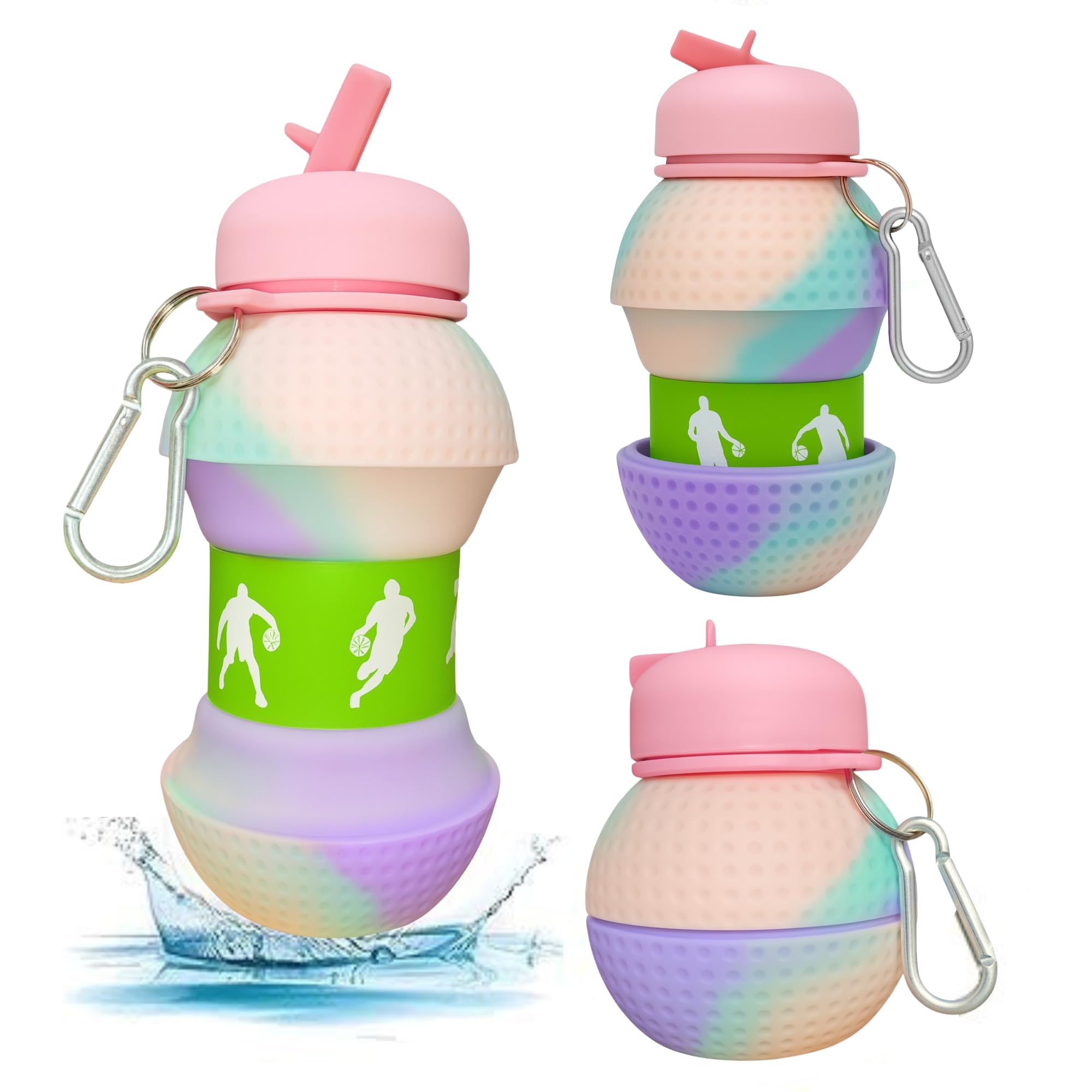 Jukusa Golf Design Collapsible Water Bottle 550Ml. | Bpa-Free Silicone, Leak-Proof Spout, Food Grade, With Carabiner Clip | For 