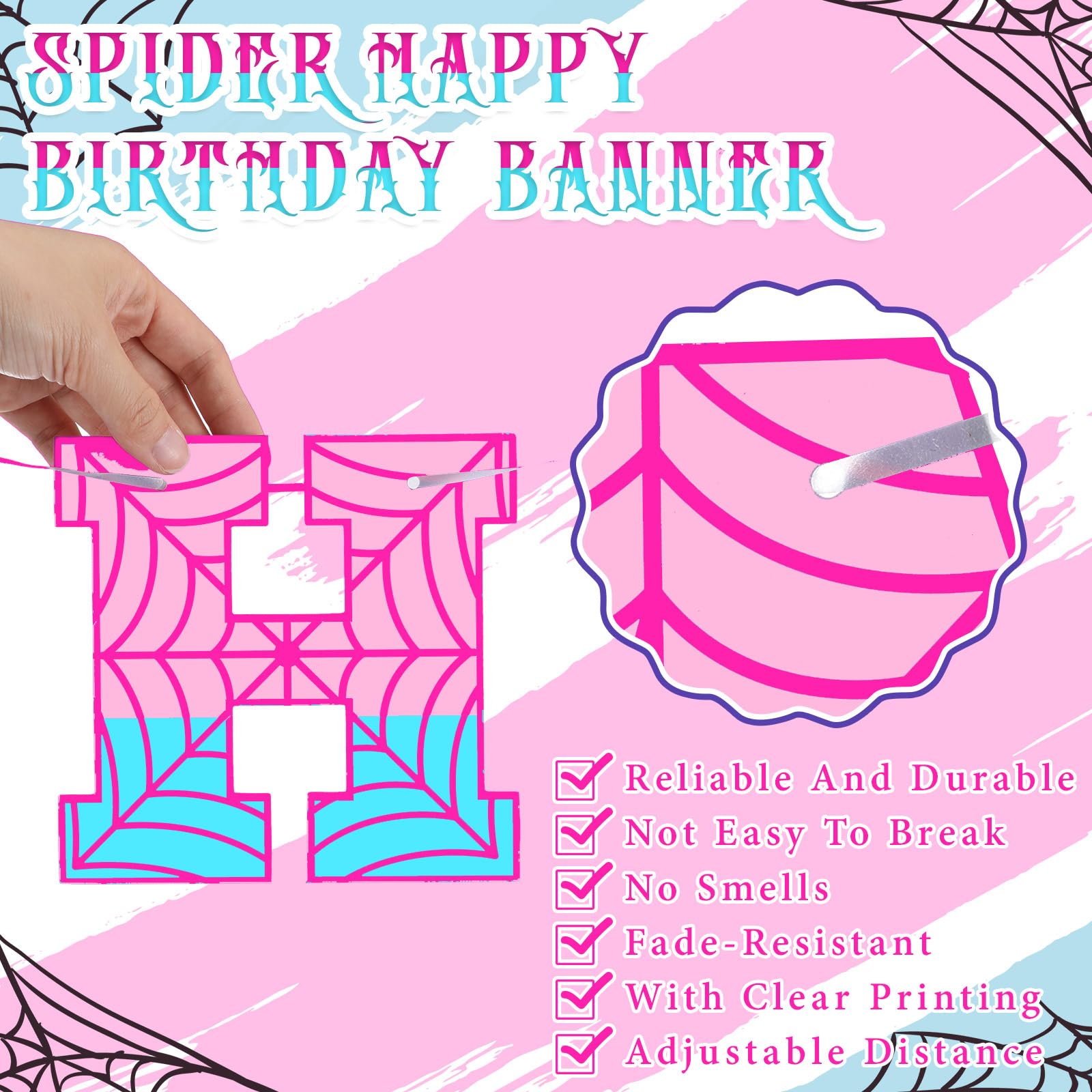 Oudain Ghost Spider Theme Birthday Banner Decorations Pre-strung Spider Web Happy Birthday Banner Flags Sign Cartoon Backdrop Pa