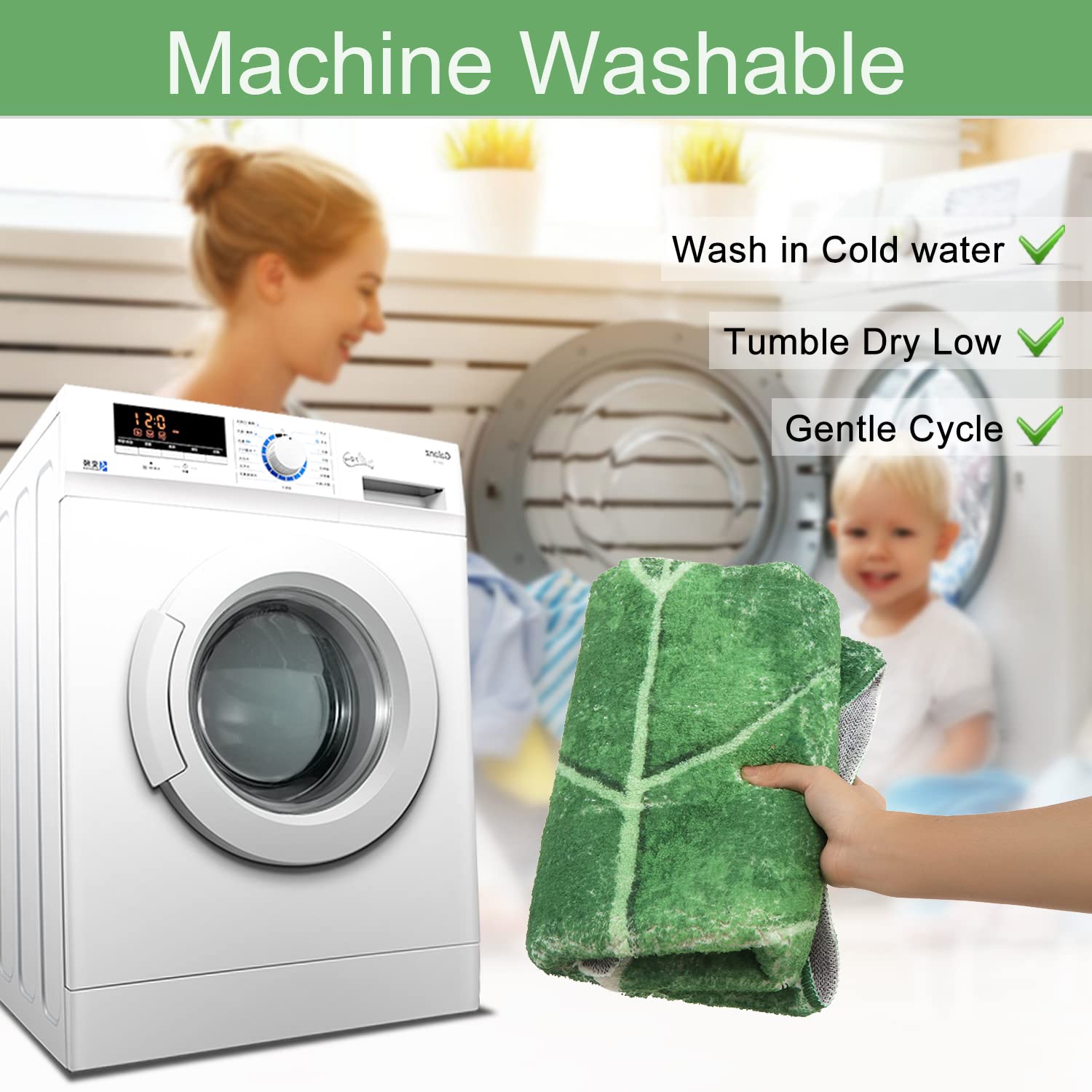 Haocoo Area Rugs 2'X3' Leaves Velveteen Green Bath Mat Non-Slip Soft Bathroom Rugs Luxury Microfiber Bath Rug Machine Washable D