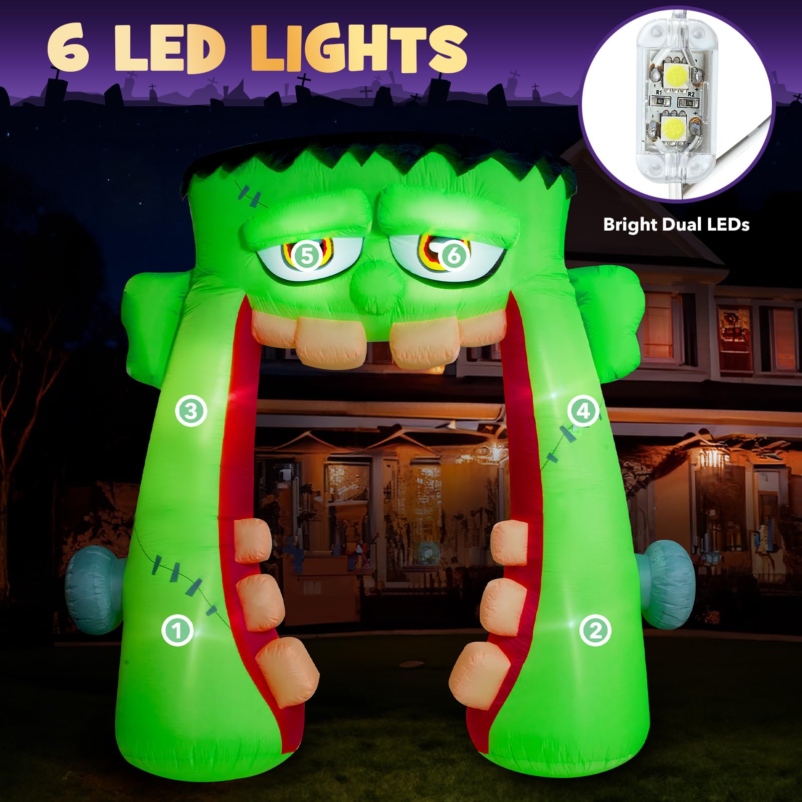 ZPISF 10 FT Halloween Inflatables Frankenstein Archway Outdoor Decorations, Giant Monster Mouth Arch Blow Up Yard Decorations fo