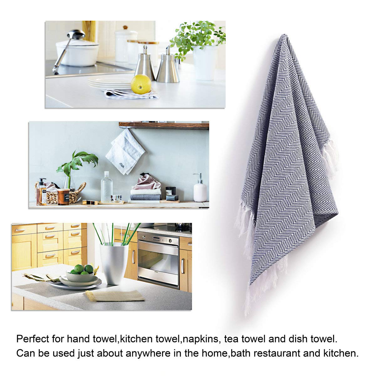 Mia'Sdream Tassels Cotton Bath Hand Towel Set Kitchen Tea Towel Dish Towels Set Napkin Washcloth 3 Pack 16Inch X 24Inch (Blue)