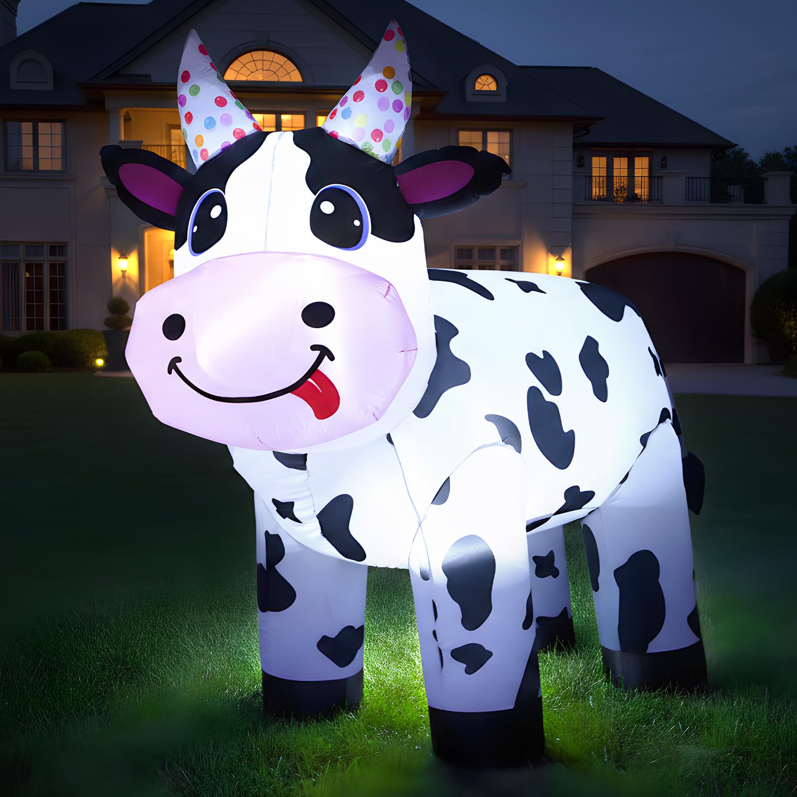 4FT Christmas Spring Farm Ranch Inflatable Cute Farm Cow Blow up Decoration with LED Light Outdoor Indoor Yard Graden Lawn Party