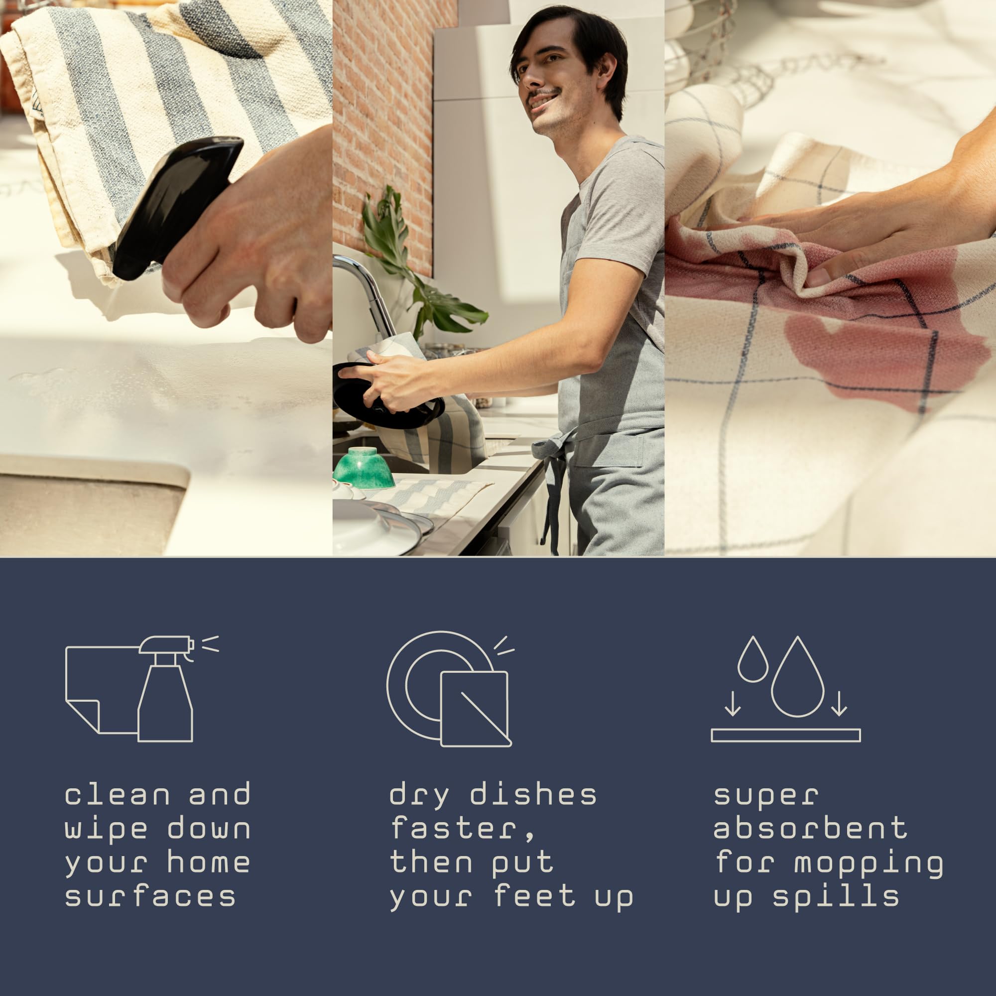 Meema Kitchen Towels And Dishcloths, Ecofriendly Upcycled Cotton Set Of 4, Large 20 X 28 In Super Absorbent Premium Weave, Toall