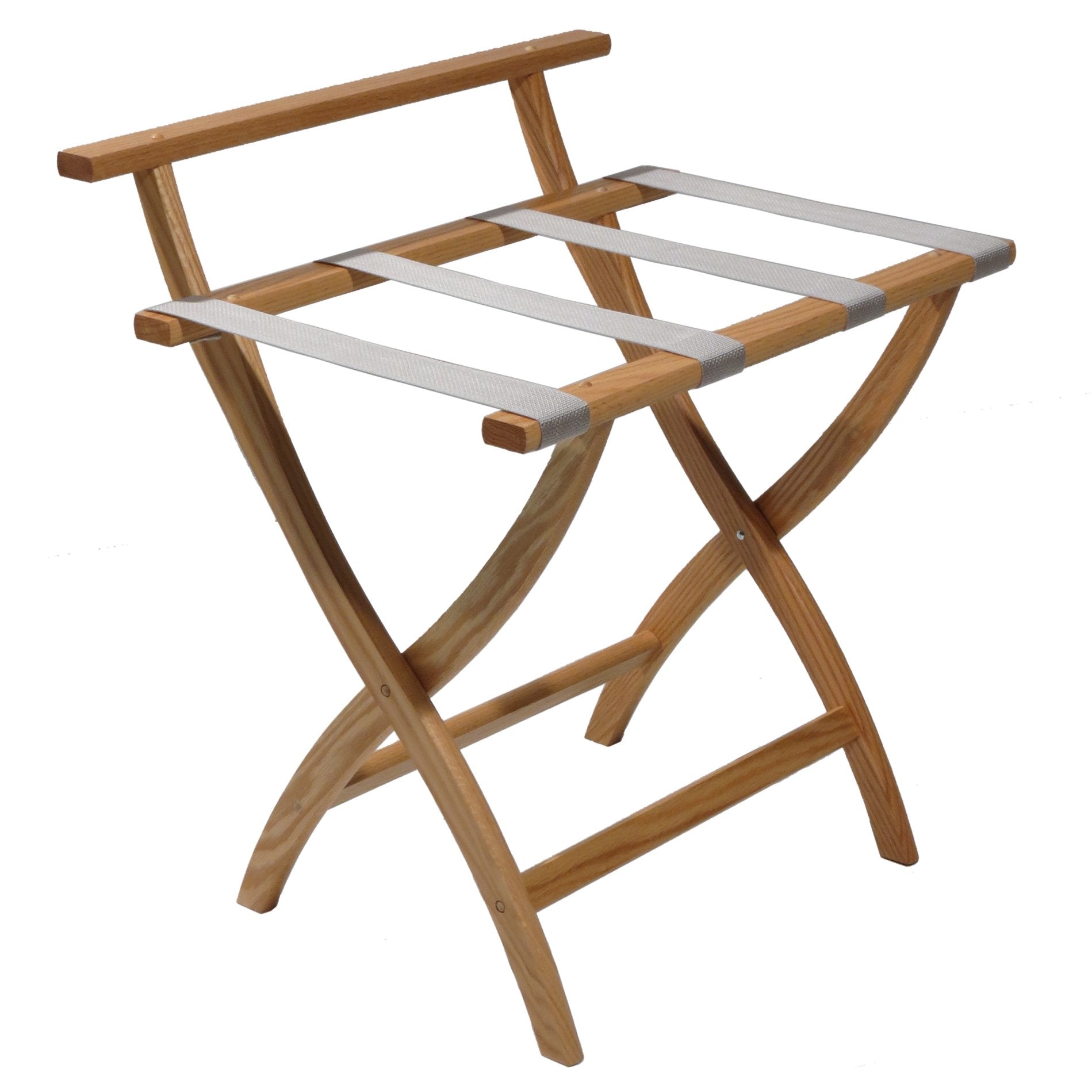 Wooden Mallet WallSaver Luggage Rack  Silver Straps  Light Oak