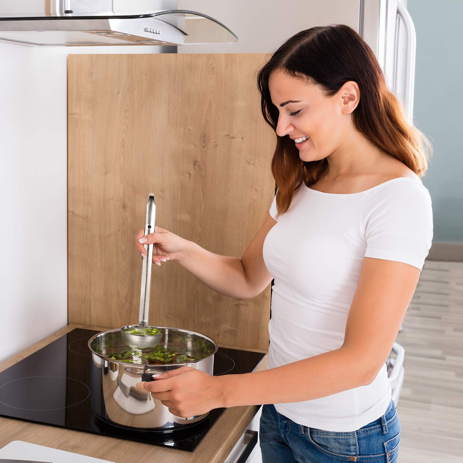 Meekoo 3 Pieces Stainless Steel Ladle Soup Handle Ladle With Pouring Rim For Kitchen Cooking Soup Sauce (3 Oz)
