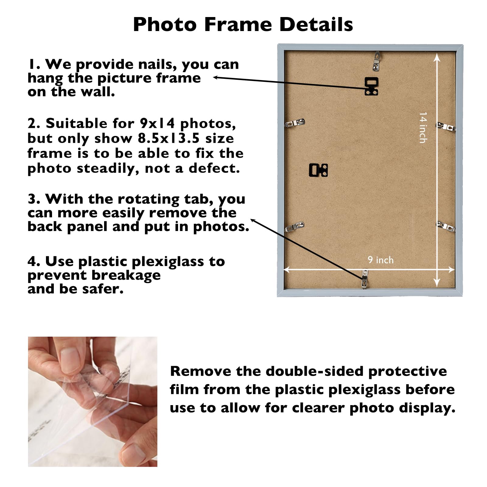 JCJMY 9x14 Picture Frame Rustic Brown for Wall Hanging, Wall Mounting Horizontally or Vertically, 9 x 14 Wall Gallery Poster Pho
