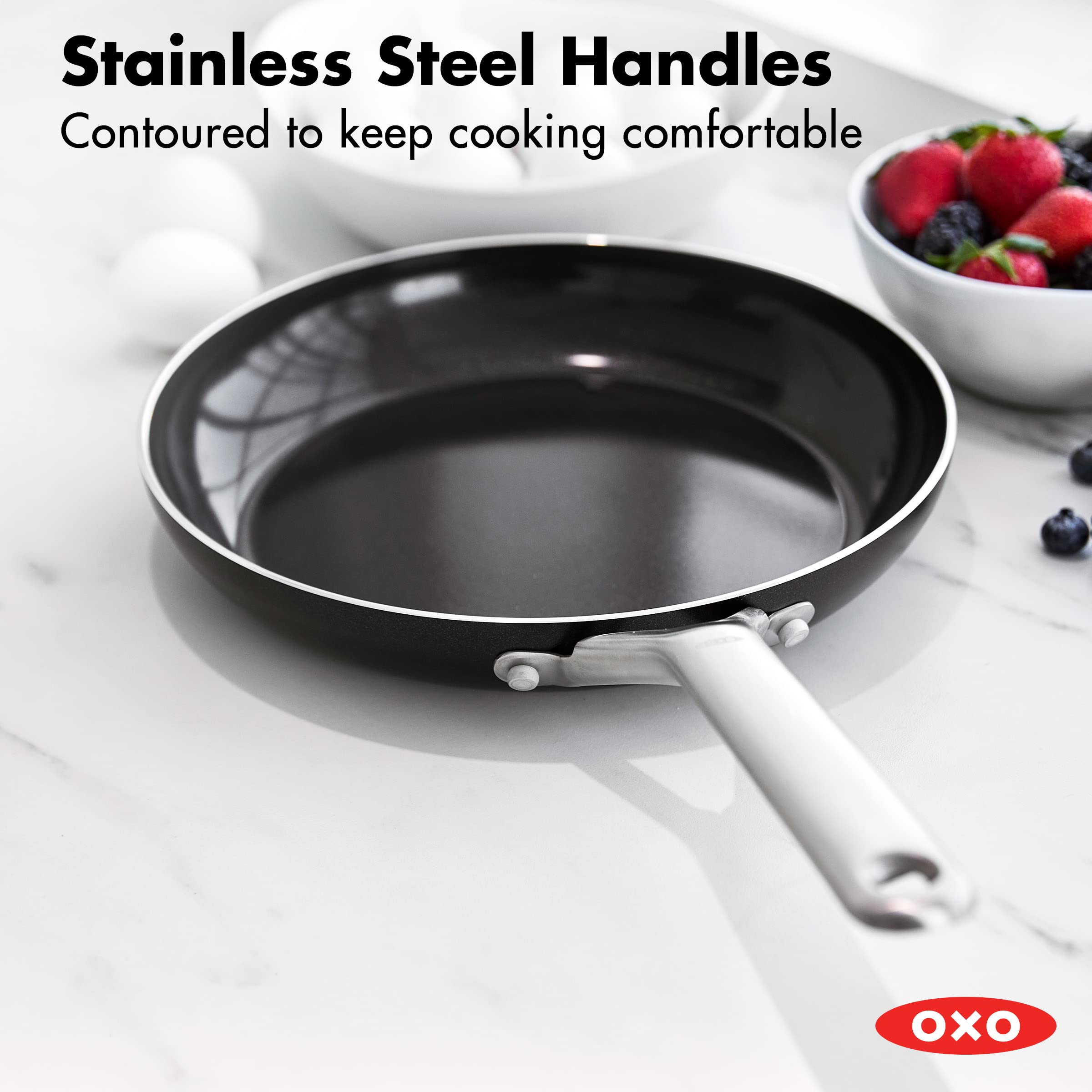 OXO 10" Frying Pan Skillet, Black Ceramic Nonstick, PFAS-Free, Induction Suitable, Stainless Steel Handle, Model CC006948-001