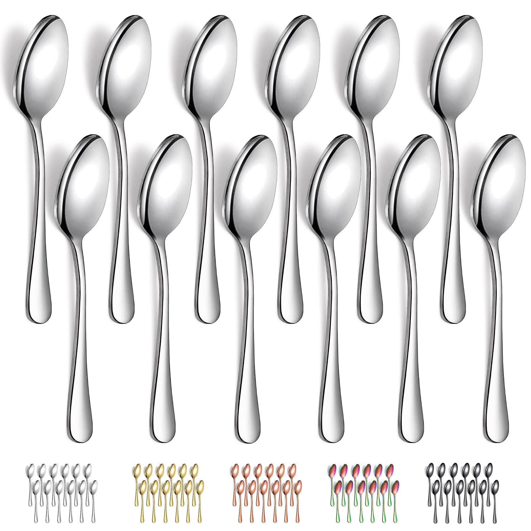 Evanda Dinner Spoons 12 Pieces, Stainless Steel 7.28Inch Spoons, Dessert Spoons, Table Spoon, Soup Spoons, Easy To Clean, Dishwa