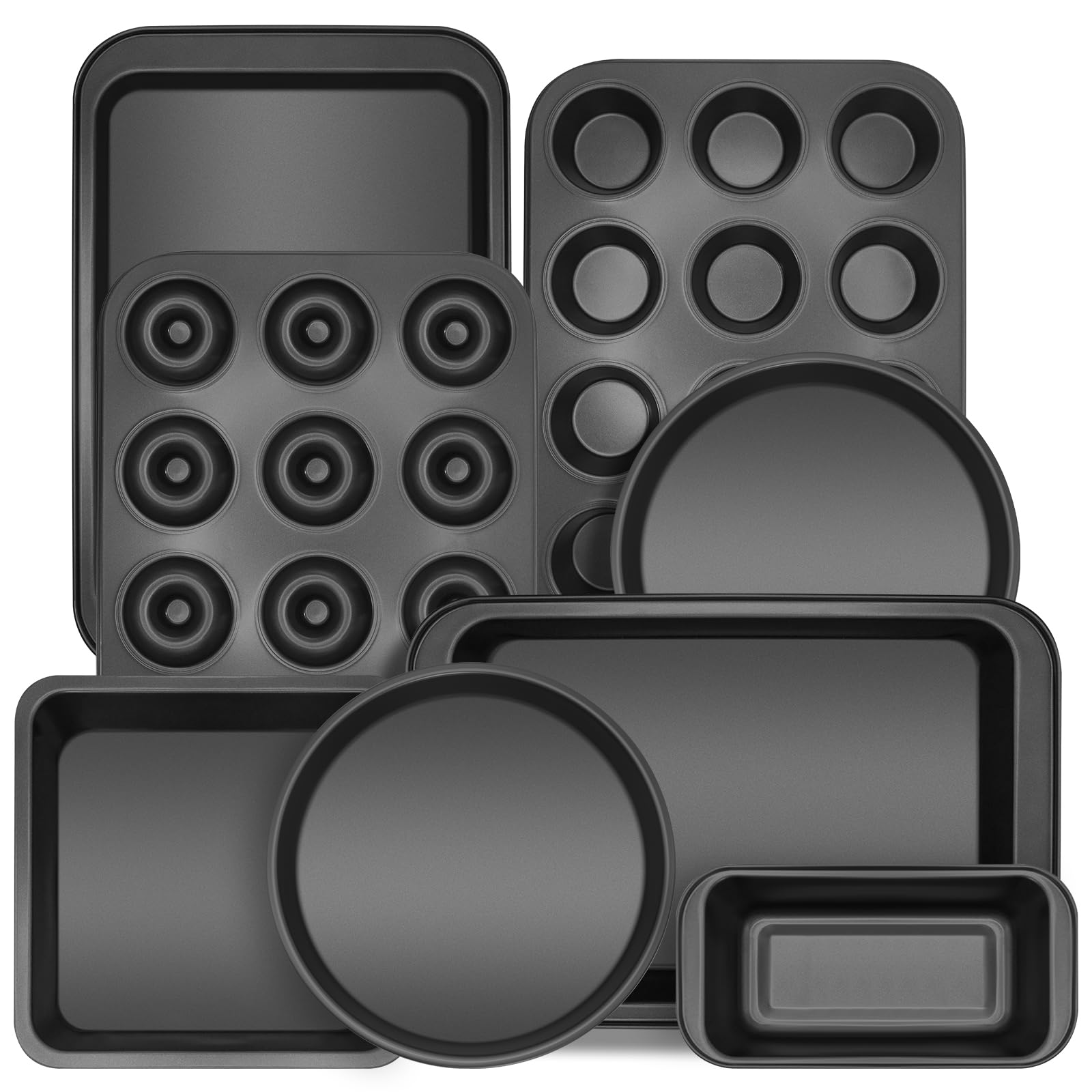 Bakeware Sets, Nonstick Baking Pans Set 8 Piece Including Donut Pan,2 Round Cake Pan, Square Cake Pan, Loaf Pan, Muffin Pan, Coo
