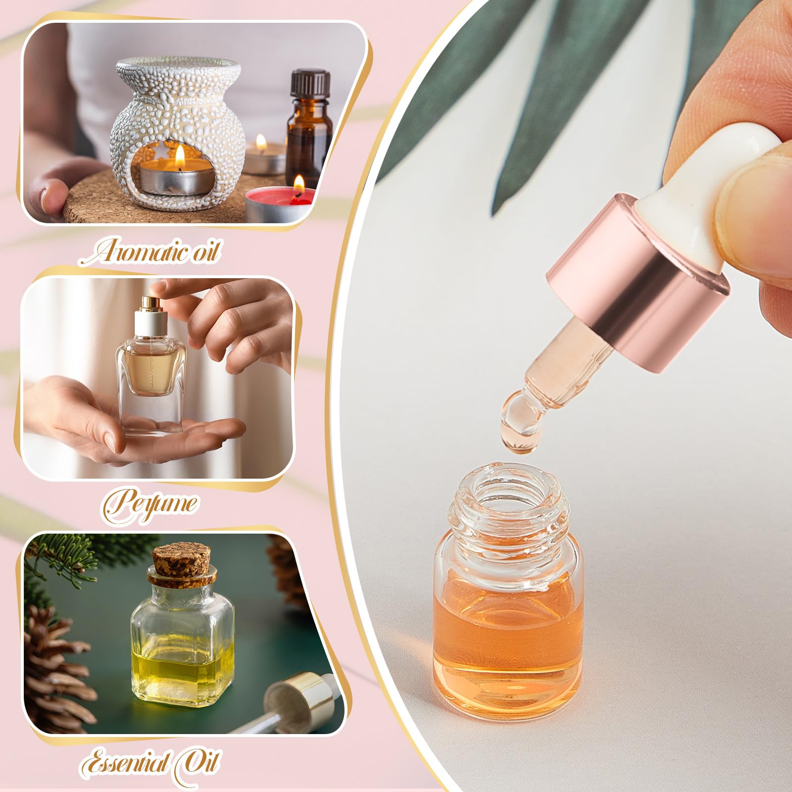 Didaey 100 Pcs Mini Glass Dropper Bottle Bulk, 2 Ml Rose Gold Clear Essential Oil Dropper Bottles Small Tincture Empty Bottles S