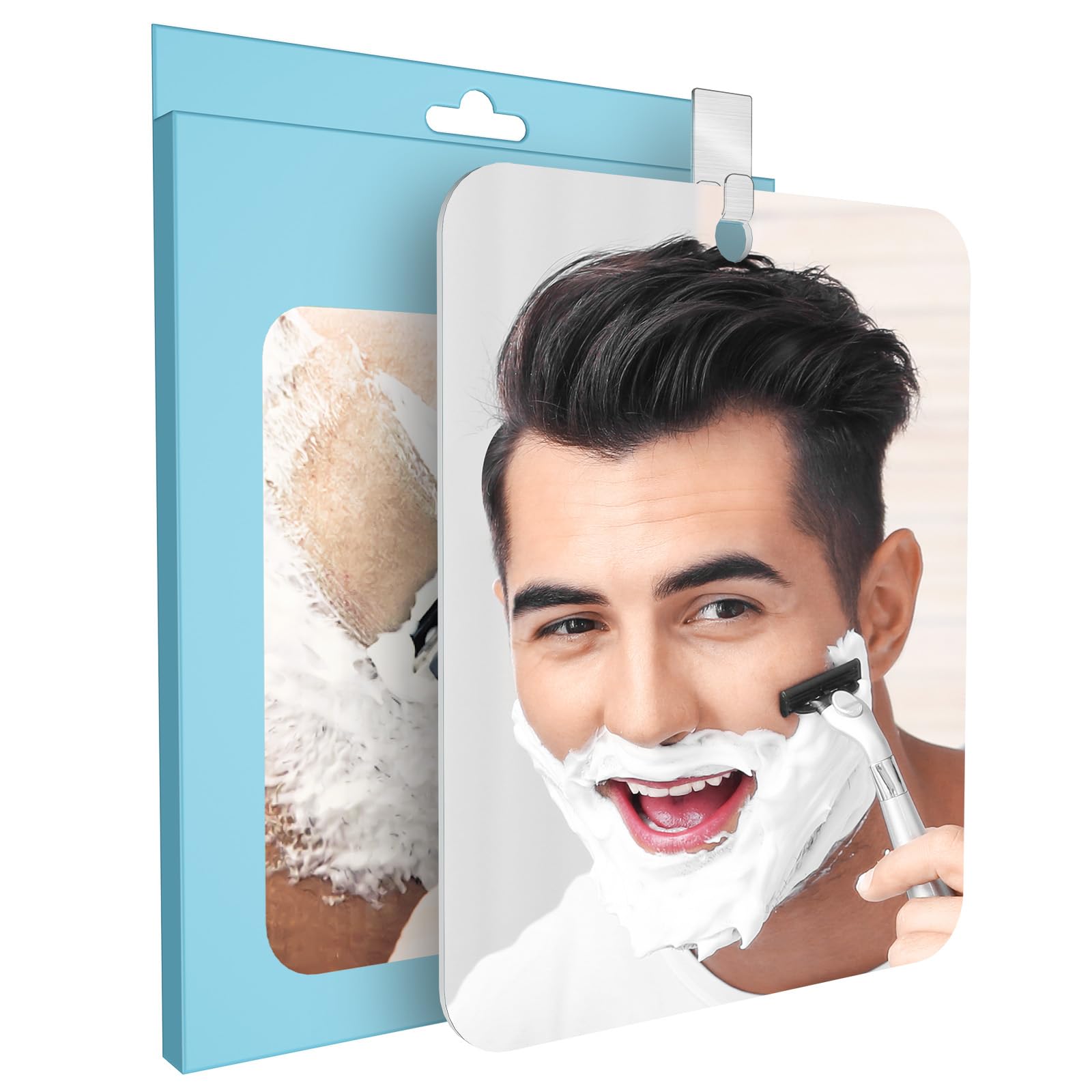 Leaocaao Shower Mirror Fogless, 7.8In X 9.8In Fogless Mirror For Shower, Shower Mirror Fogless For Shaving With 1 Adhesive Hooks