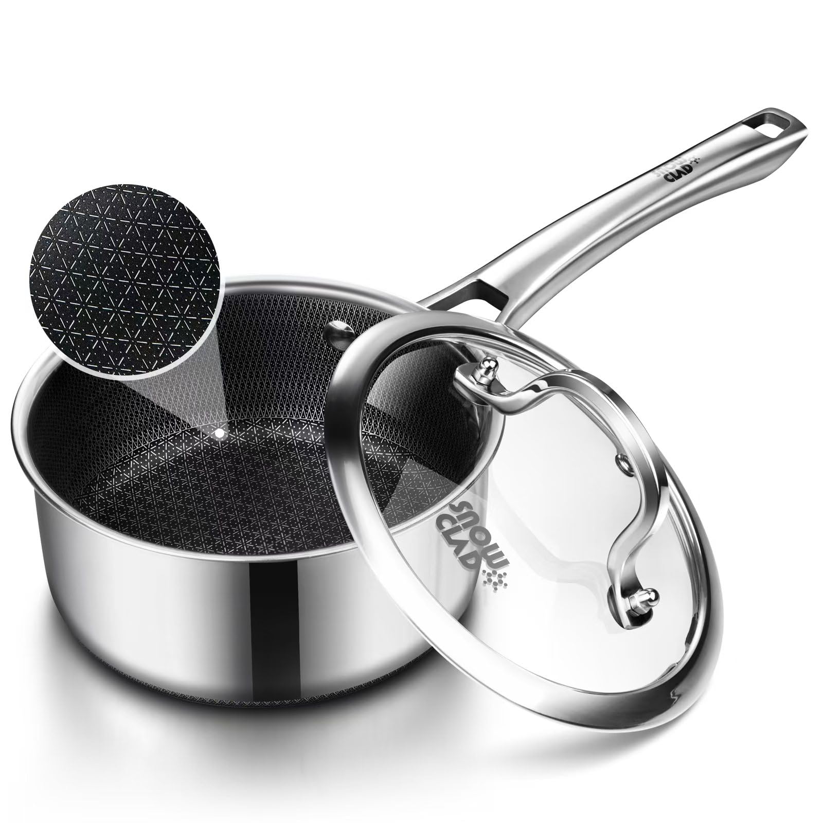 Sauce pan with lid,2.5 Quart Hybrid Nonstick Sauce pans set, Stainless Steel Butter Warmer cookware,non stick Pots PFOA Free,Wor