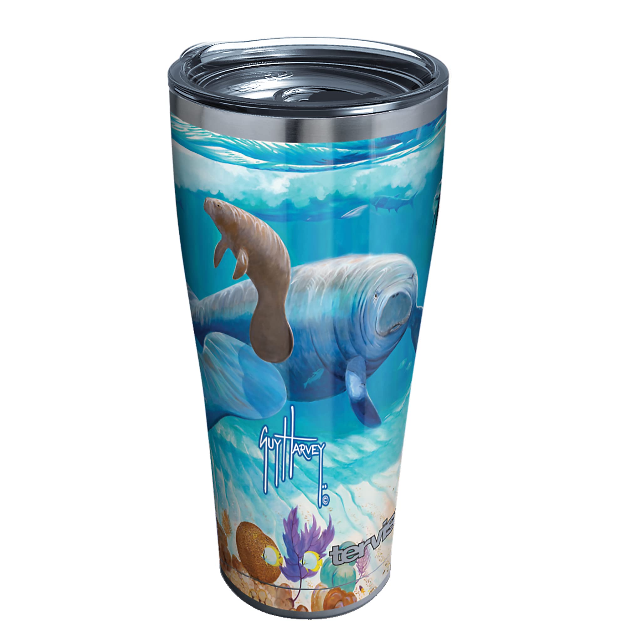 Tervis Guy Harvey Manatee Triple Walled Insulated Tumbler Travel Cup Keeps Drinks Cold & Hot, 30Oz Legacy, Stainless Steel