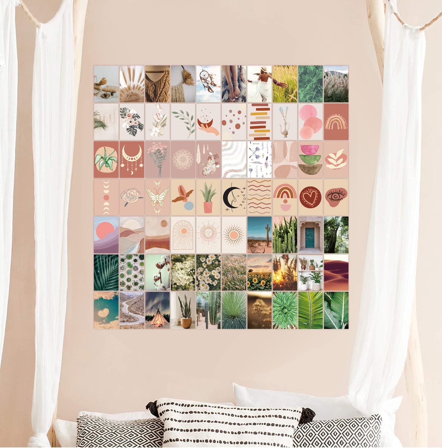 El Nido Design 90 Pcs Boho Wall Collage Kit Aesthetic Pictures, Cute Decor For Teen Girls, Plant Wall Art 6X4Inch Stickers Extra