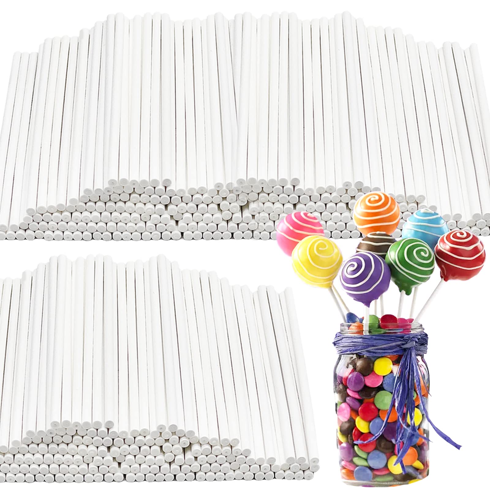 500 Pcs 4-Inch White Lollipop Sticks,Cake Pops Sticks,Paper Treat Sticks Sucker Stick For Cake Toppers,Dessert,Chocolate,Cookie,