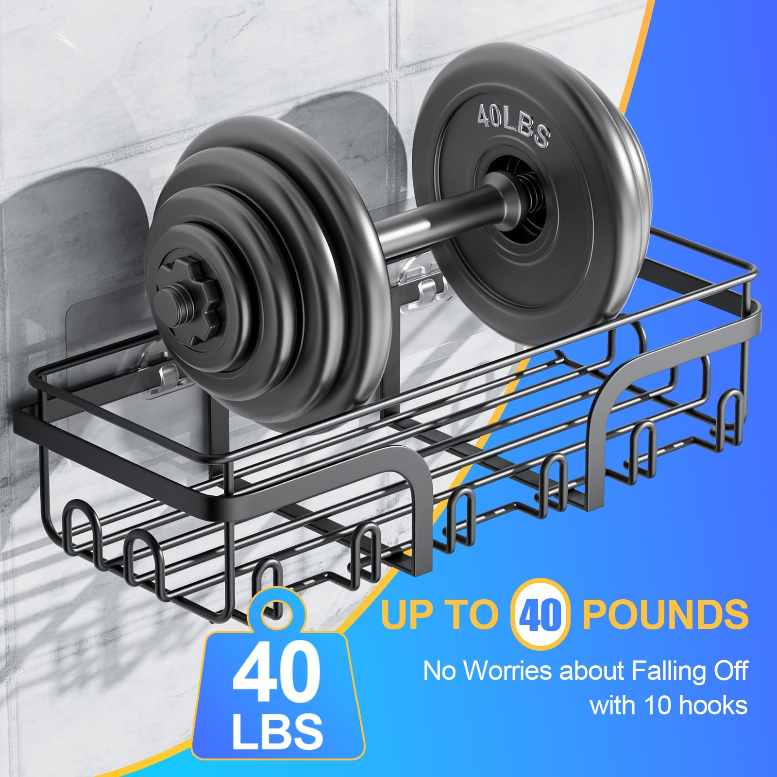 Adhesive Shower Caddy, 5 Pack No Drilling Shower Shelves, Rustproof Stainless Steel Bath Shower Organizers, Large Capacity Showe