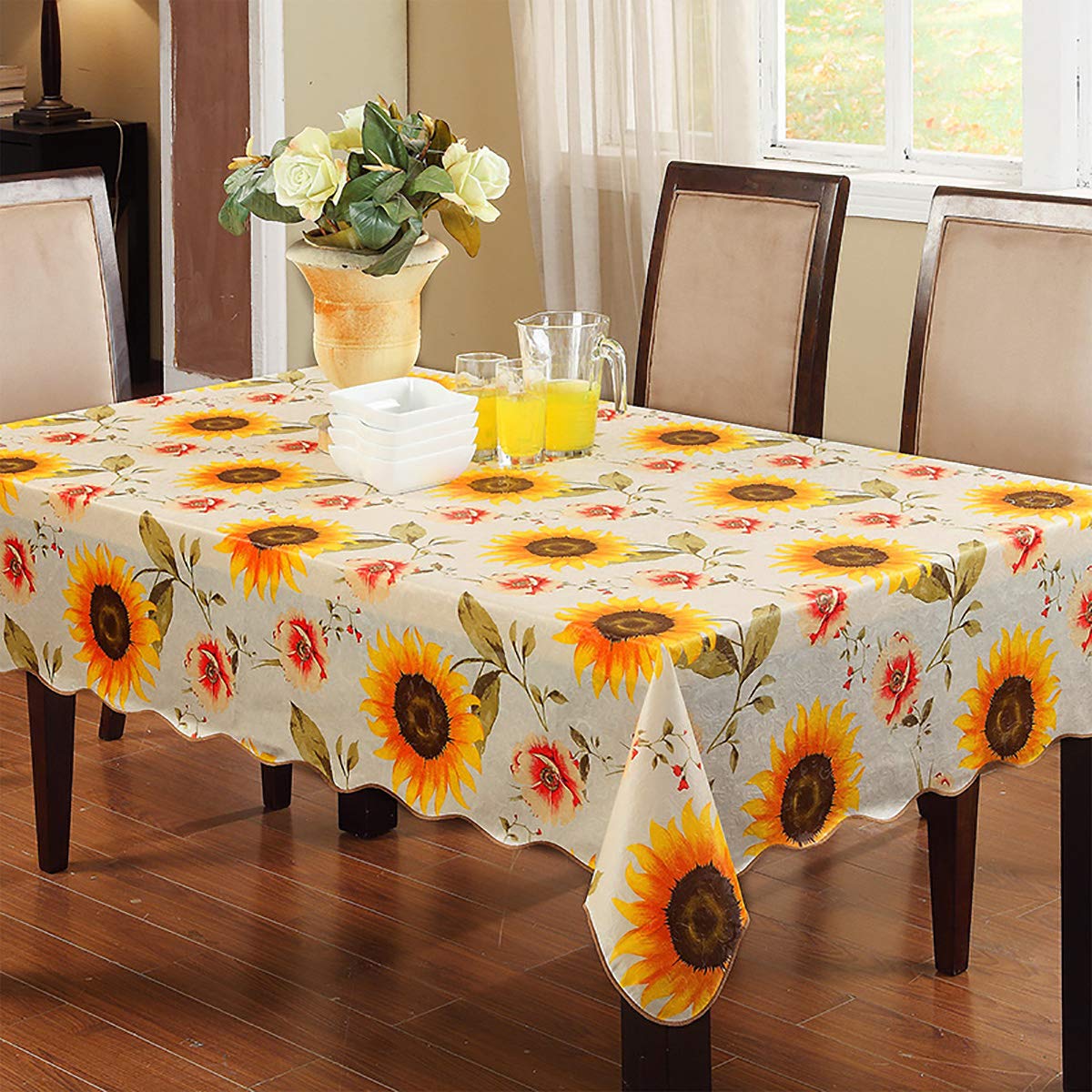 Plentifulhome Waterproof Sunflower Tablecloth Rectangle Manteles De Girasoles Yellow Vinyl Table Cloth Fabric Cover Floral For K