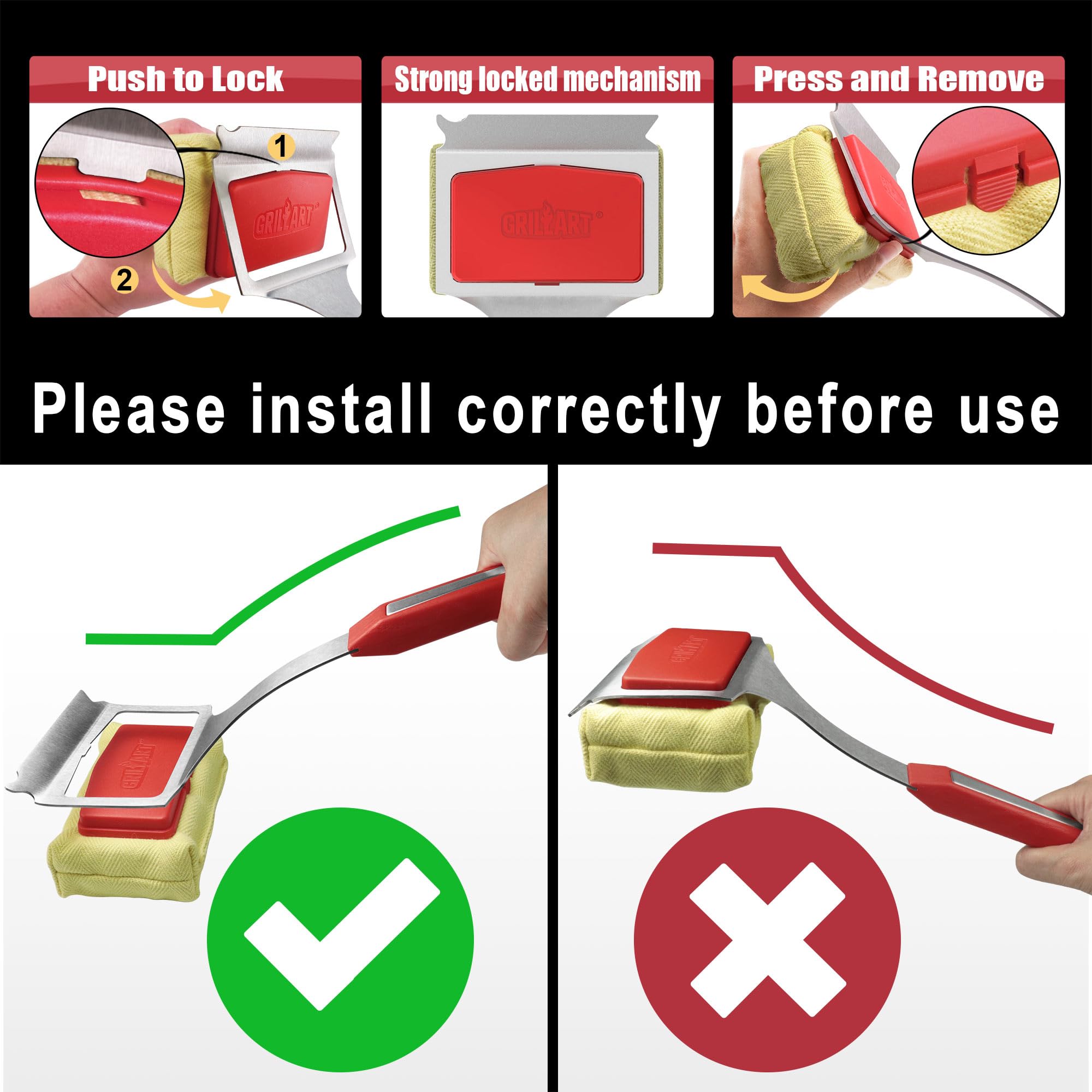 Grillart Grill Brush Bristle Free, Replaceable Bbq Cleaning Pad (No Handle), Safe Replacement Cleaning Pad/Head For Cast Iron/St