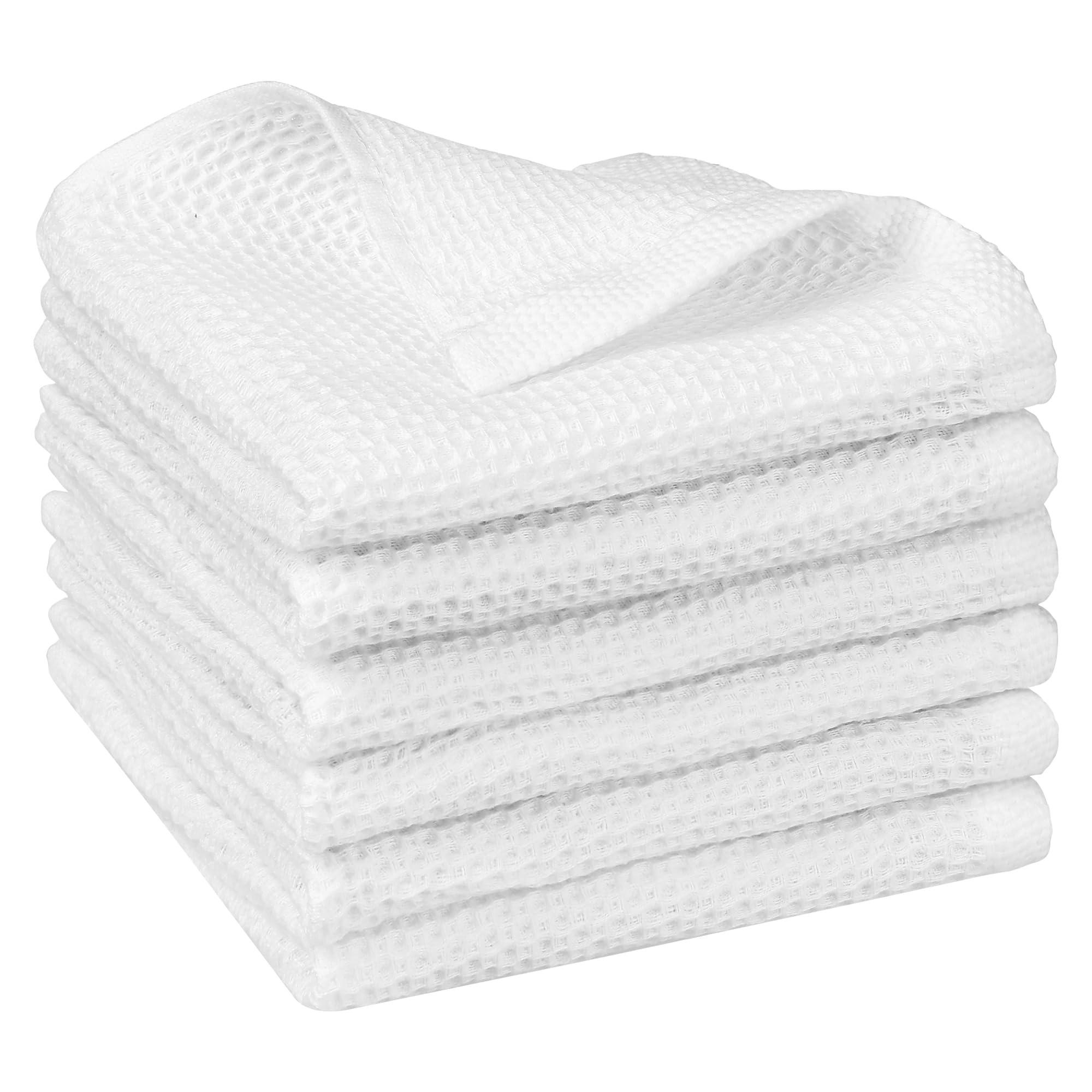 Uxcell 100% Cotton Dish Clothes, Double-Sided Waffle Weave Kitchen Towels, Absorbent Kitchen Dish Cloths, 14'' X 14'' 6 Pack Whi