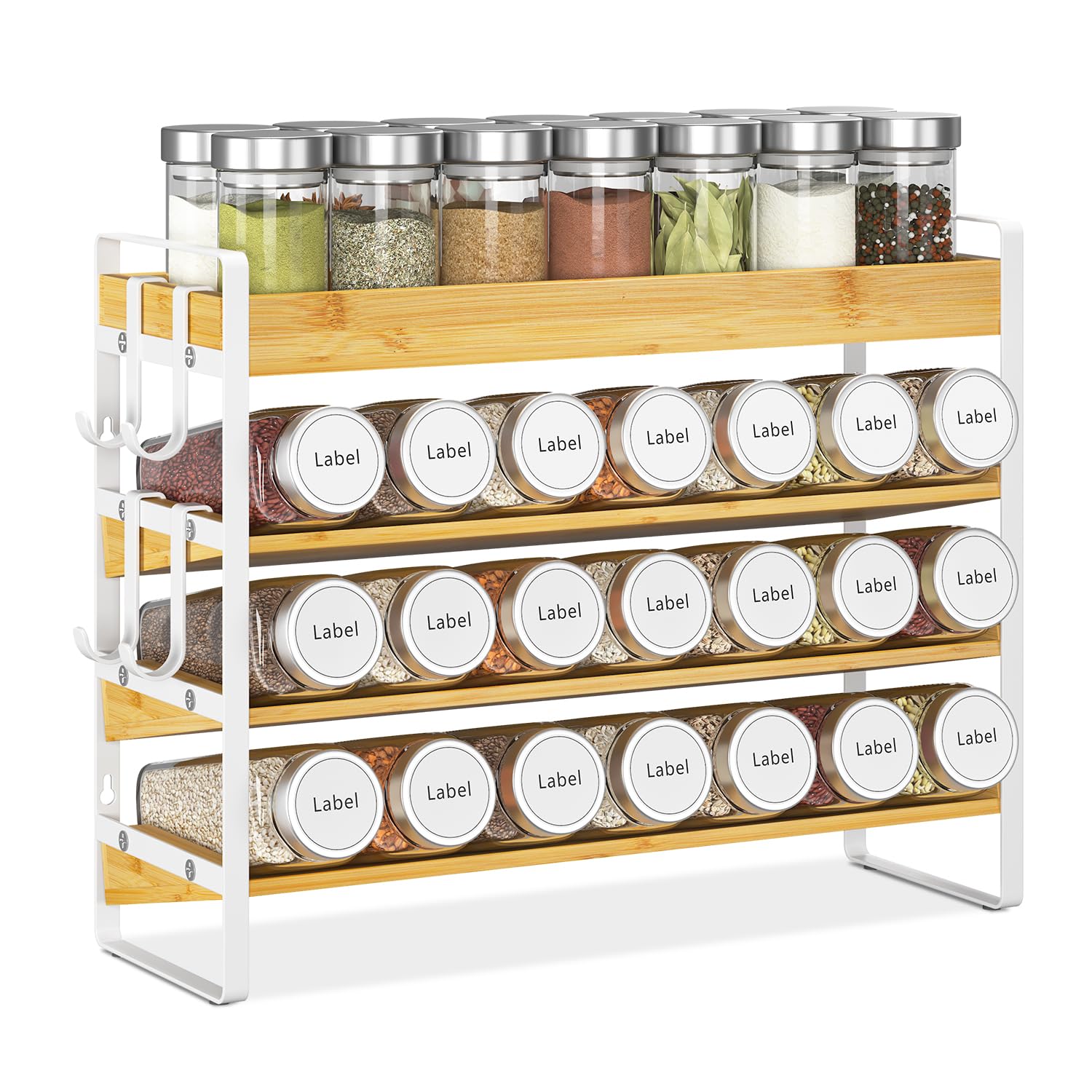 EsLuker.ly Spice Seasoning Rack Organizer Kitchen Countertop, 4 Tier Bamboo