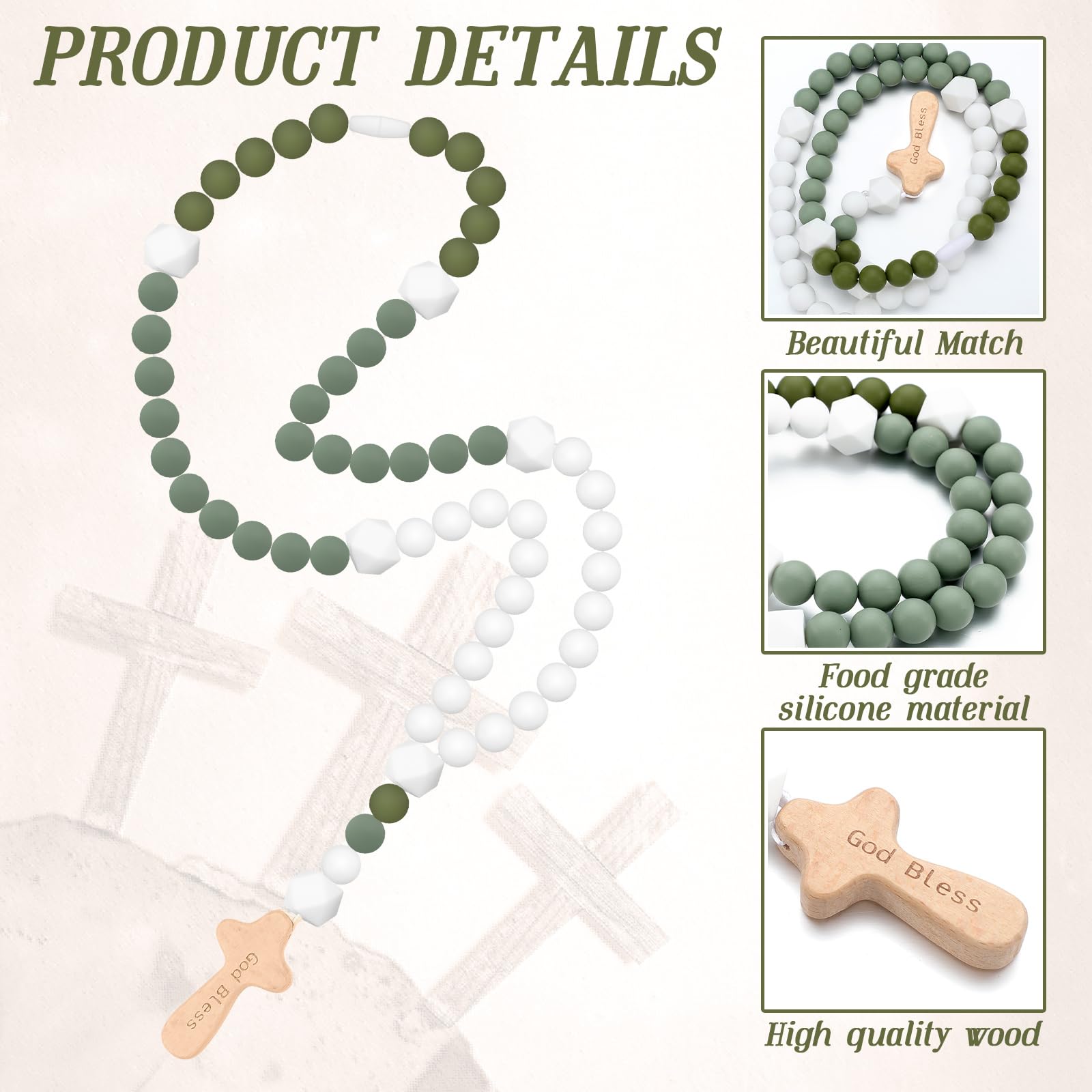 Misdary Baby Rosary Baptism Gift Silicone God Bless Kids First Rosary with Cross 1st Year Baptism Party Supply for Baby Shower C
