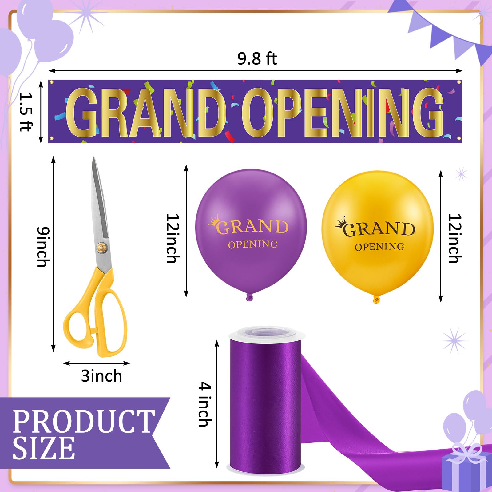 Mixweer Grand Opening Ribbon Cutting Ceremony Kit Grand Opening Banner Decorations with 10   Scissors 40 Pcs Balloons Satin Ribb