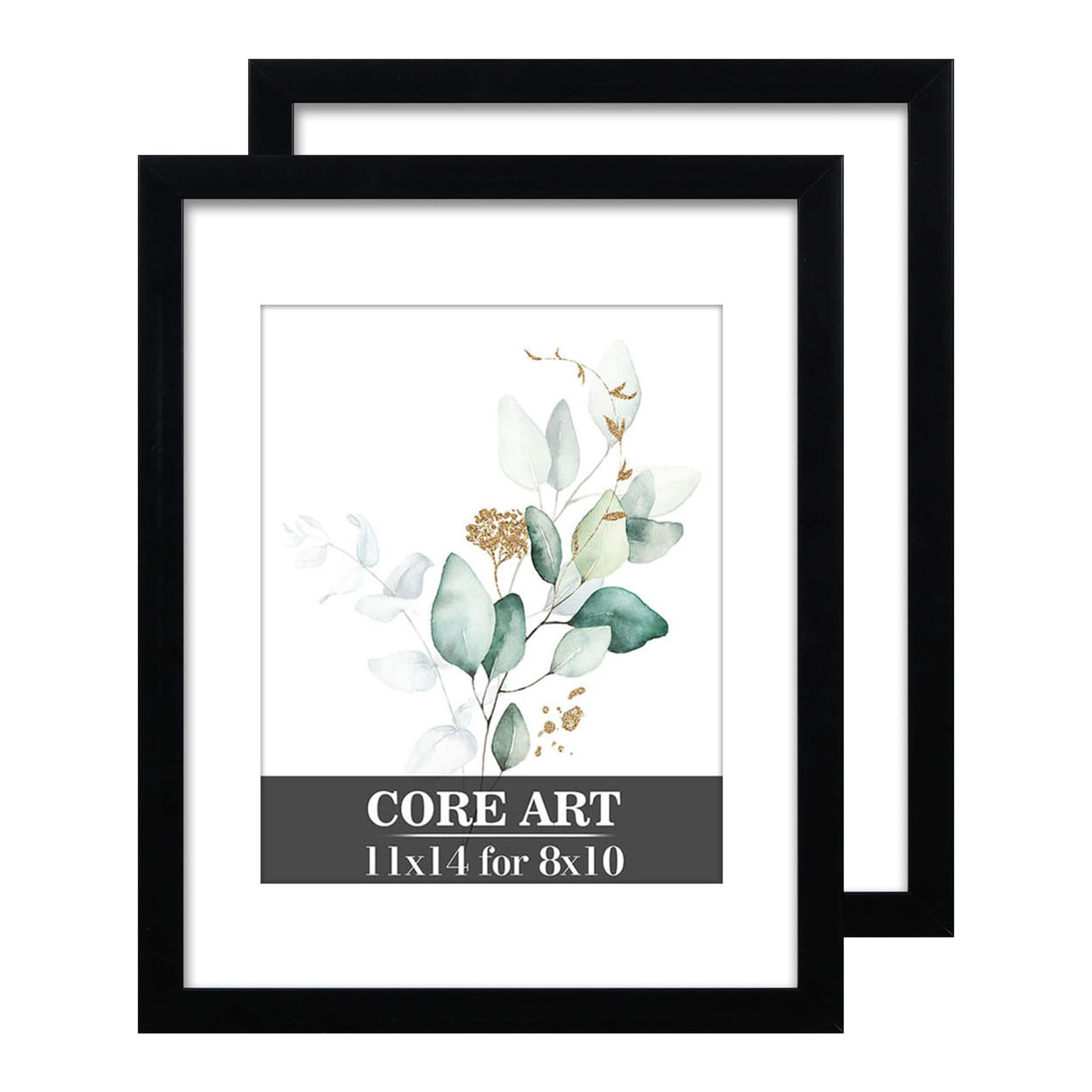 CORE ART 11x14 Picture Frame, Black Picture Frames 8x10 with Mat or 11 x 14 without Mat for Wall or Tabletop Display, 2 Pack