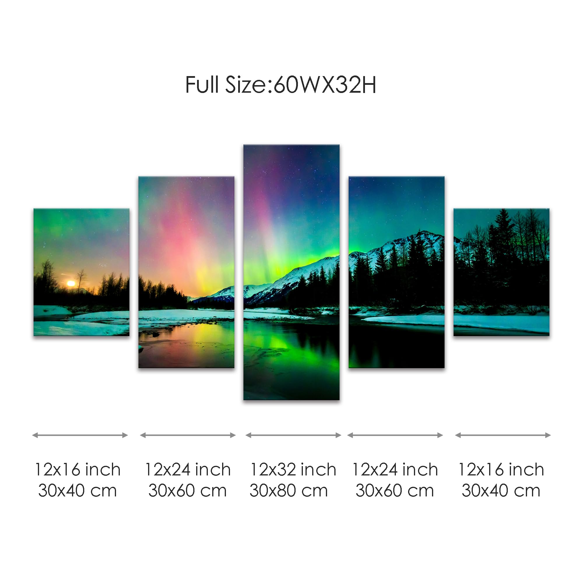 Aurora Borealis Canvas Wall Art Northern Lights Canvas Print Painting For Living Room Snowy-Mountains-Landscape Poster Picture W