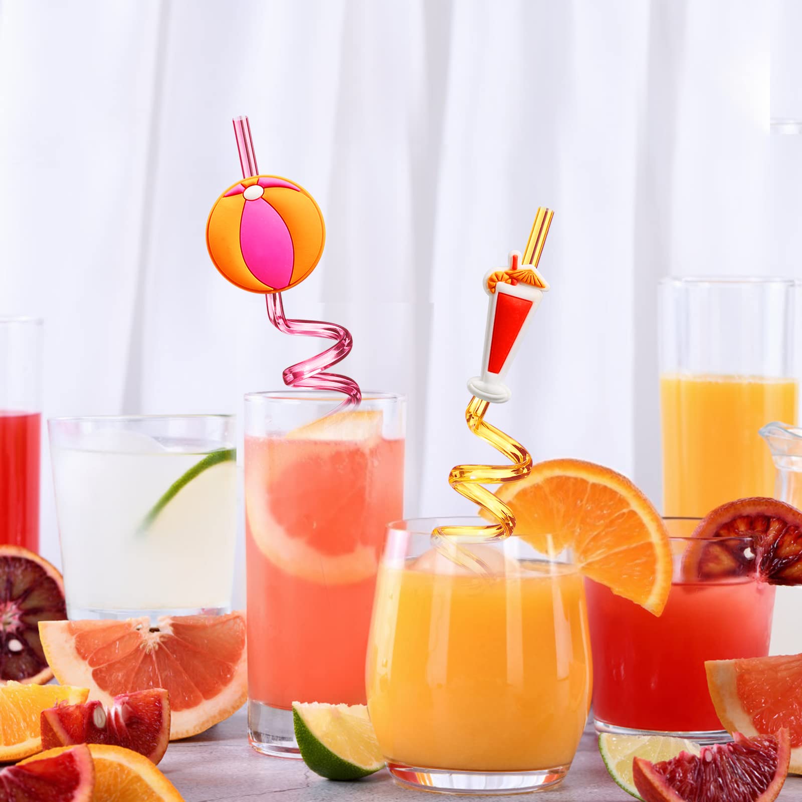 24 Beach Drinking Straws For Kids Beach Ball Pool Summer Birthday Party Supplies Favors Decorations With 2 Pcs Cleaning Brushes