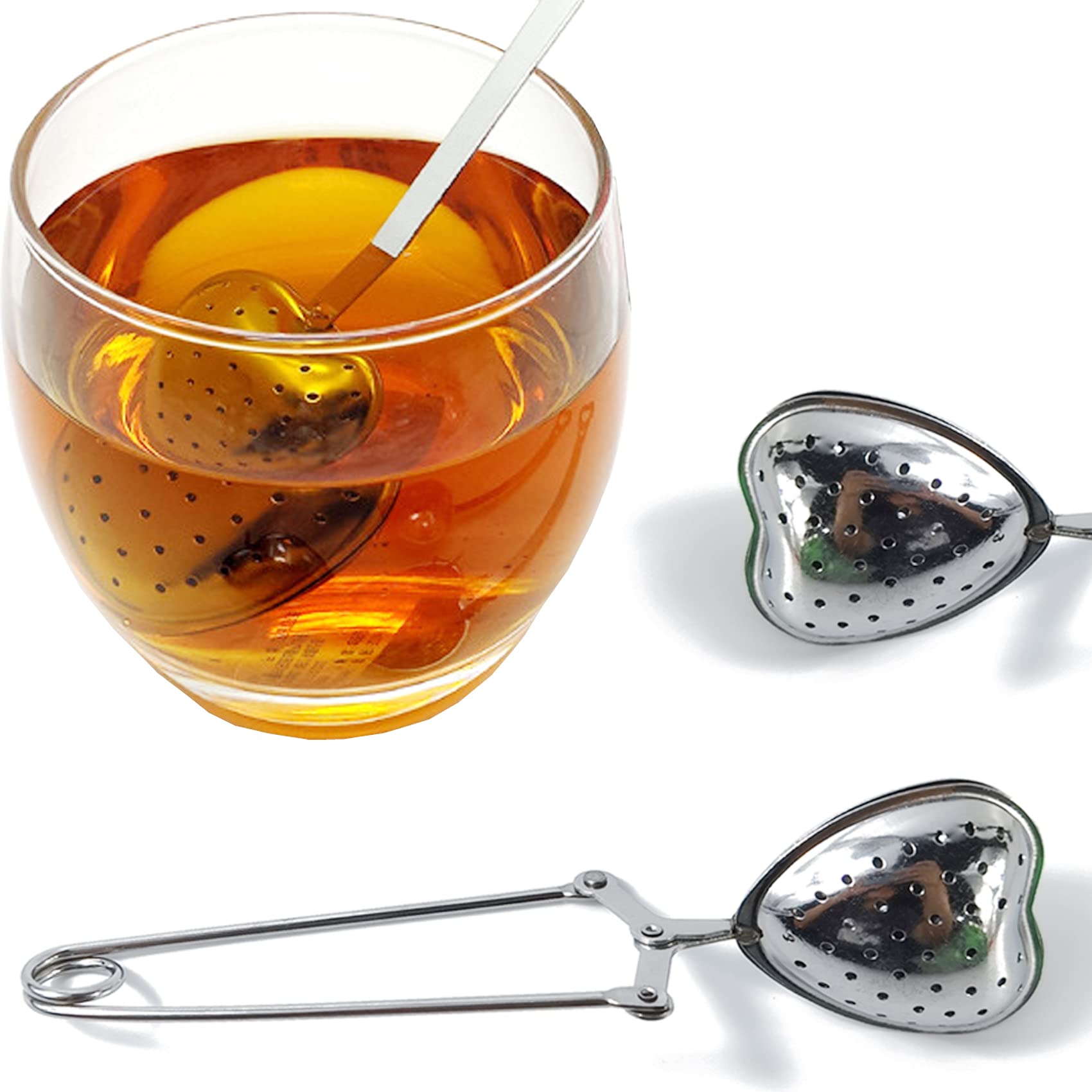 Royhoo10Pcs Stainless Steel Tea Filters Loose Leaf Tea Infuser Strainers Reusable Interval Diffuser Heart-Shaped Tea Partition S