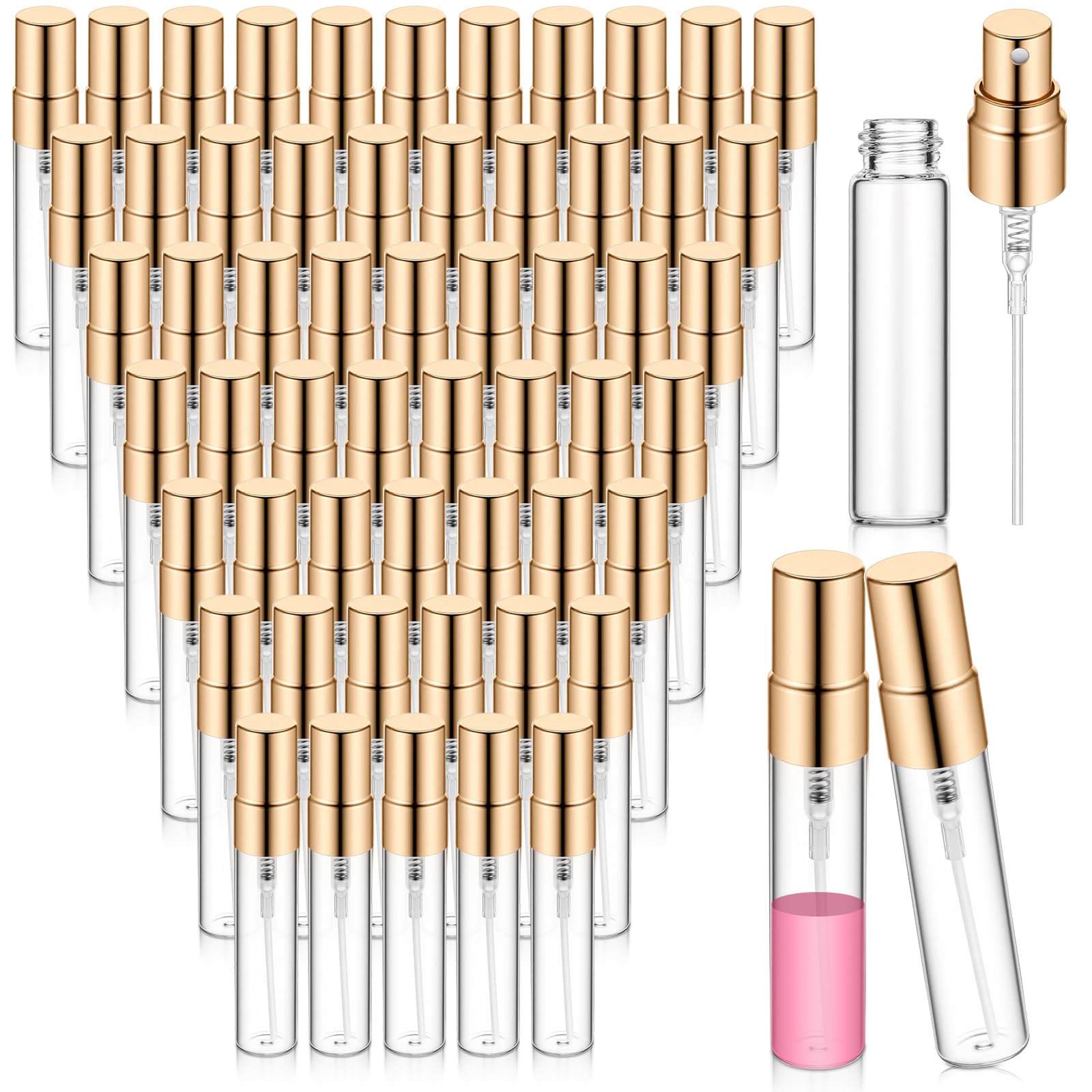 AOZUO 60 Pcs Mini Spray Bottles, 5ml Clear Glass Perfume Bottles Fine Mist