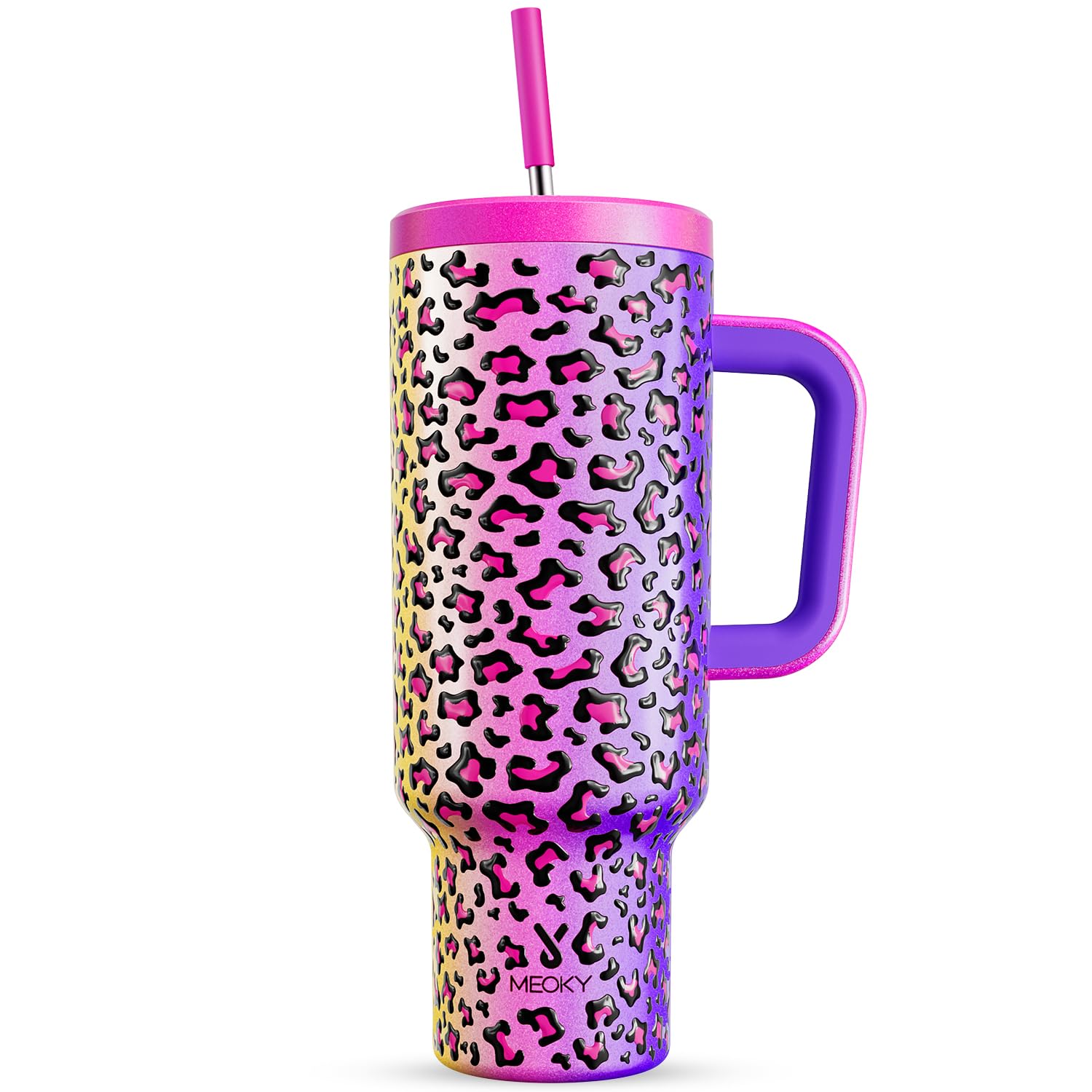 Meoky 50 oz Tumbler with Handle, Tumbler with Lid and Straw, Insulated Stainless Steel Travel Mug, 100% Leakproof, Keeps Cold f