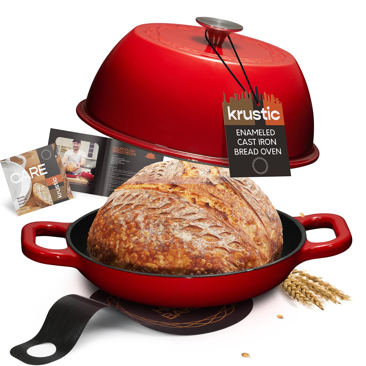 Krustic Enameled Cast Iron Dutch Oven For Sourdough Bread Baking | 6 Quart Pot With Lid | 10 Inch Ceramic Enamel Thick Coated Co