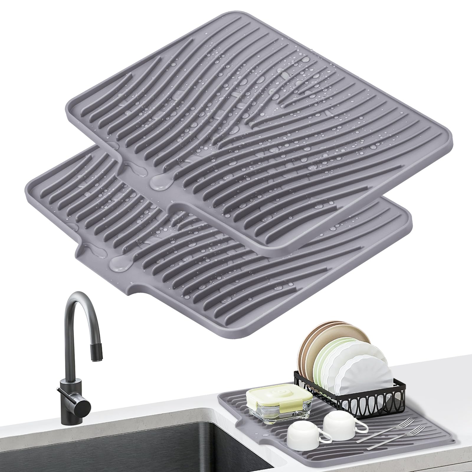 Dish Drying Mat, Stone Drying Mat for Kitchen Counter with Built-in Drain, Non-Slip Drying Matt Kitchen Counter, Heat Resistant 