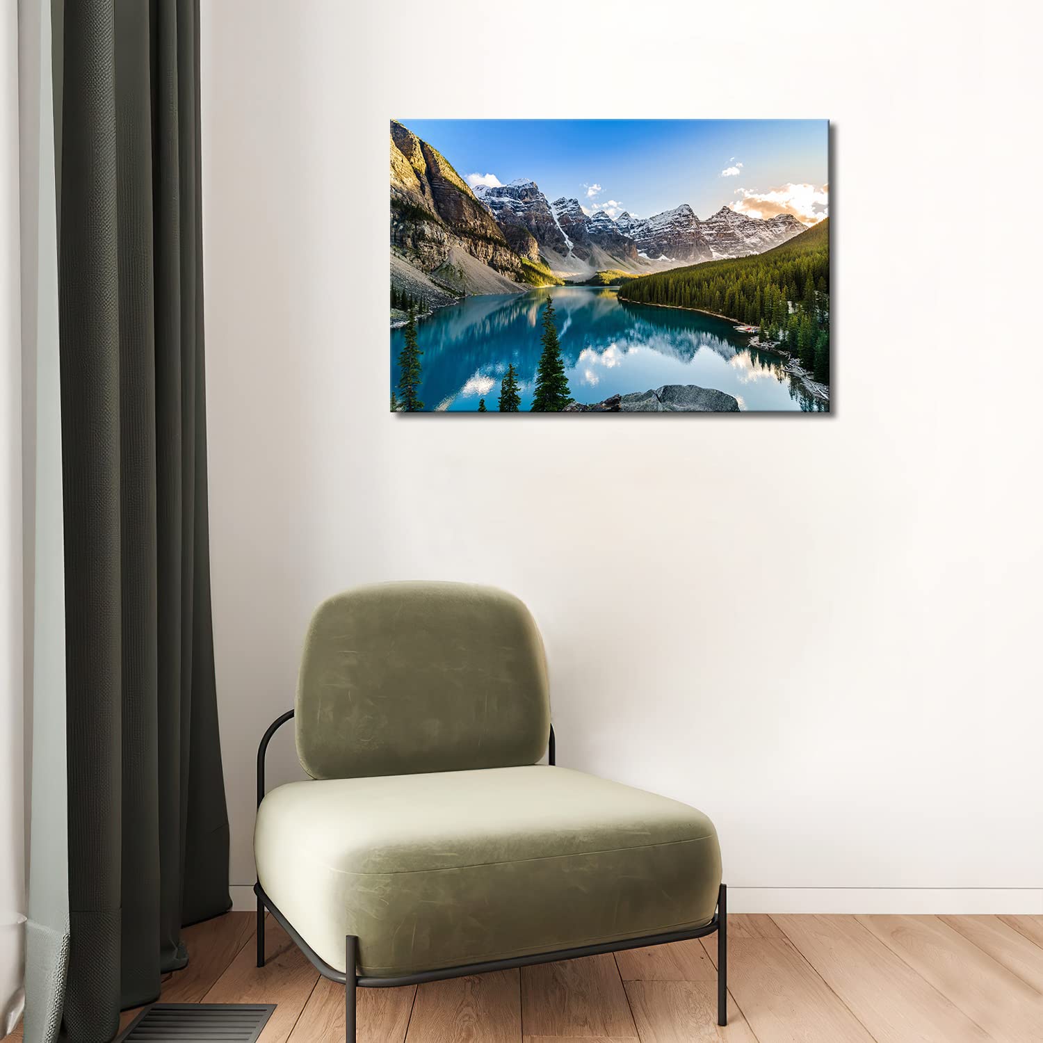 My Easy Art Colorado Wall Art - Snow Mountain & Moraine Lake Canvas Print, 36x24", Framed, Perfect for Living Room Decoration