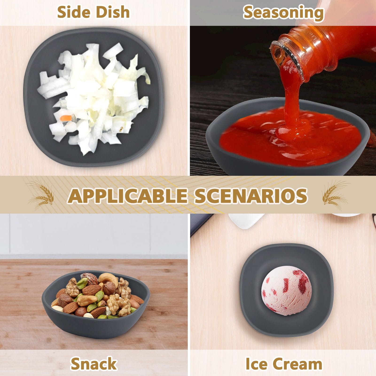 Set Of 6 Bamboo Fiber Small Bowls 4.7 Oz, Unbreakable Soy Sauce Dish, Mini Dipping Dessert Ice Cream Bowls, Serving Fruit Snack