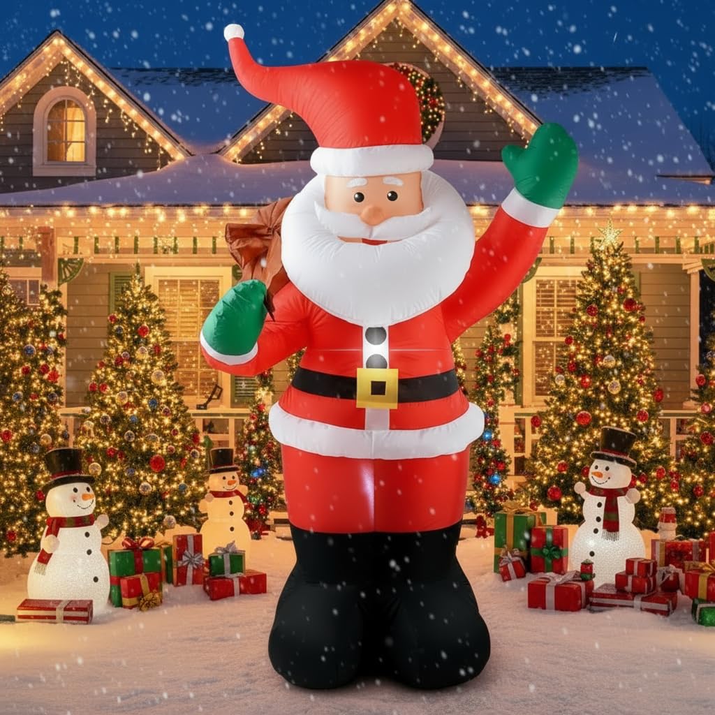 COOLWUFAN 6 FT Christmas Inflatables Santa Claus with Gifts Bag, Christmas Inflatables Outdoor Decorations, Built-in LED Lights 